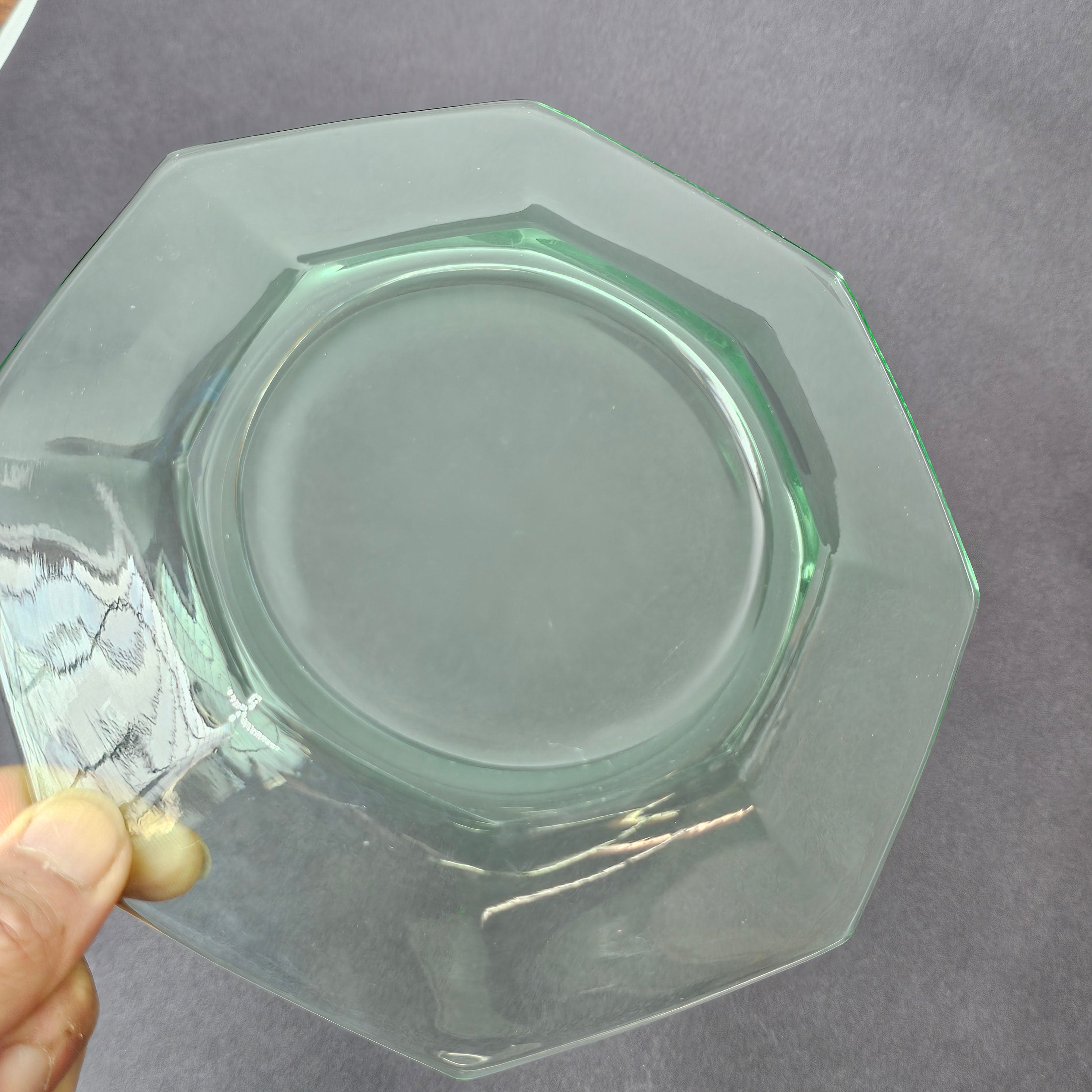 Set of 3 Heisey Ribbed Octagon Green Cup & Saucer + Dessert Plate Set (A)