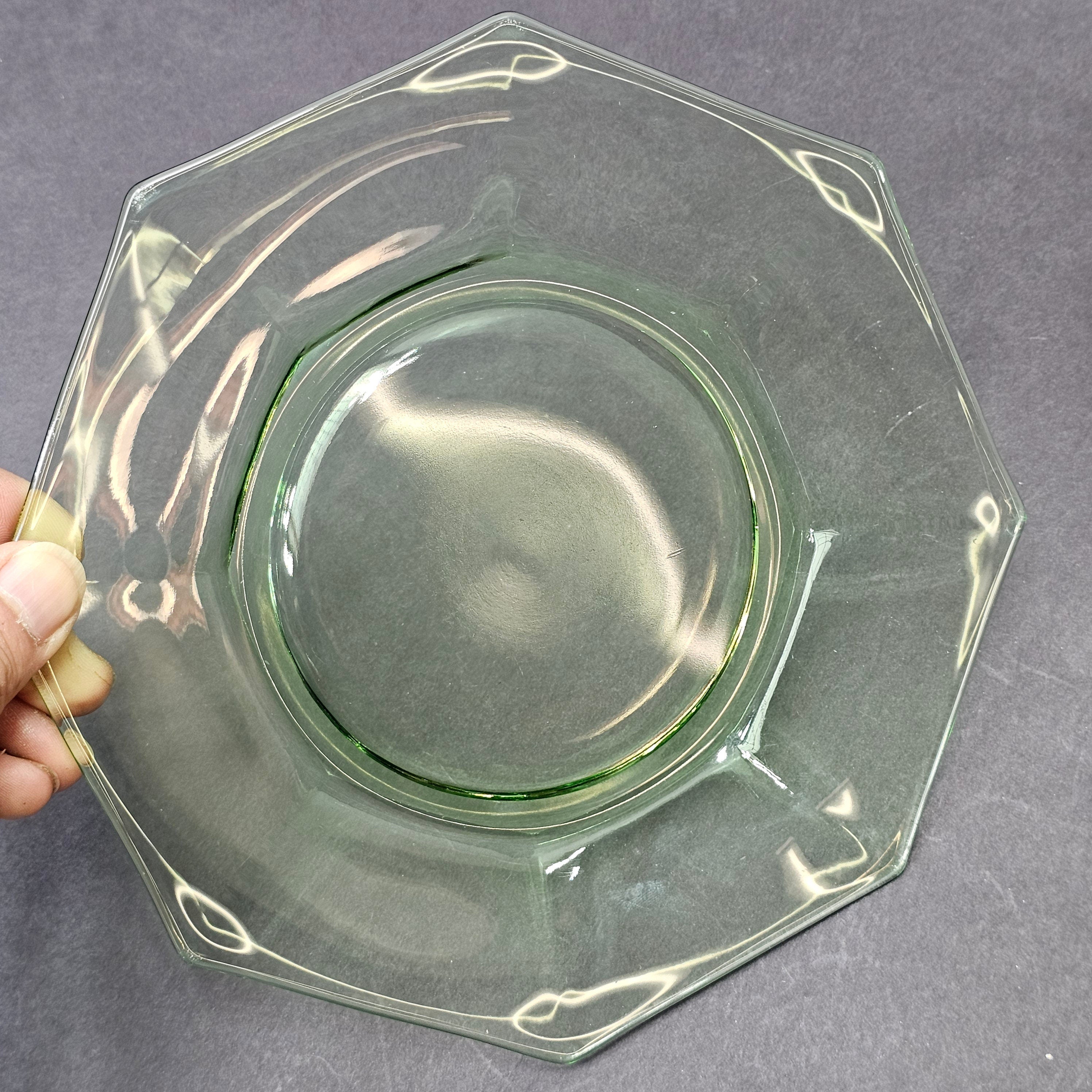 Set of 3 Heisey Ribbed Octagon Green Cup & Saucer + Dessert Plate Set (C)