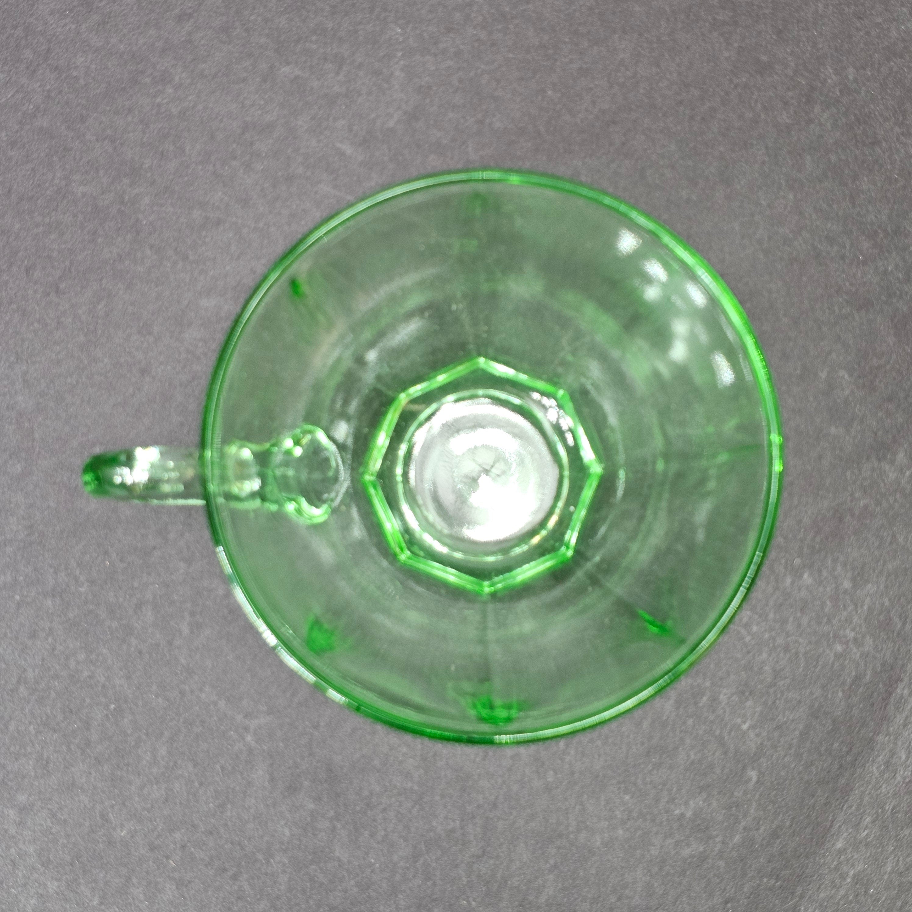 Set of 3 Heisey Ribbed Octagon Green Cup & Saucer + Dessert Plate Set (C)