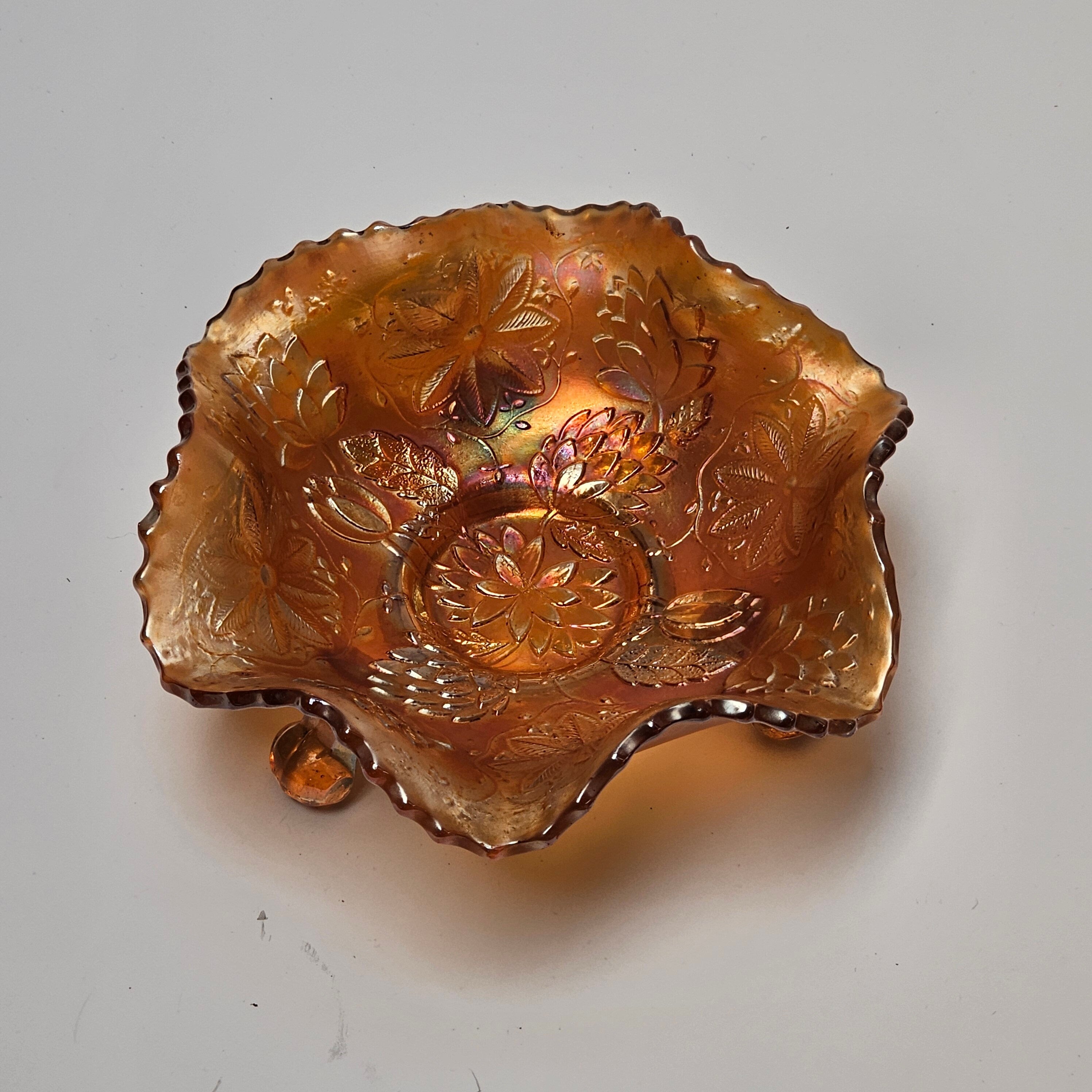 Vintage Carnival Glass Footed Candy / Nut Compote Dish