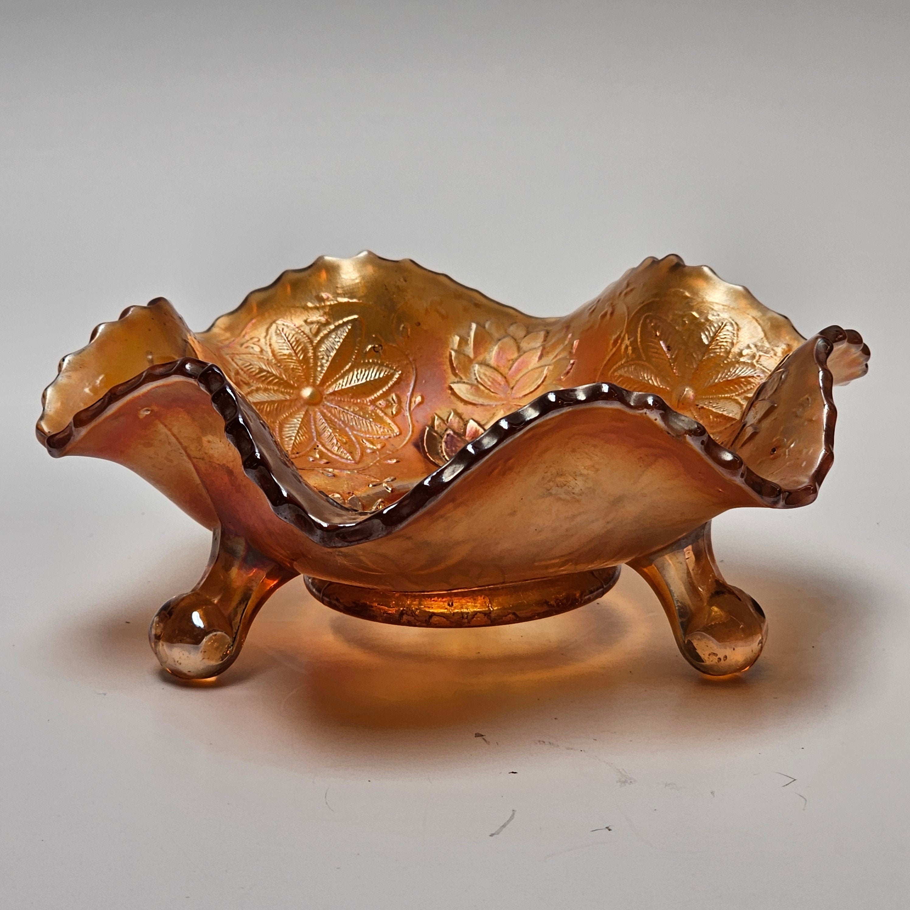 Vintage Carnival Glass Footed Candy / Nut Compote Dish