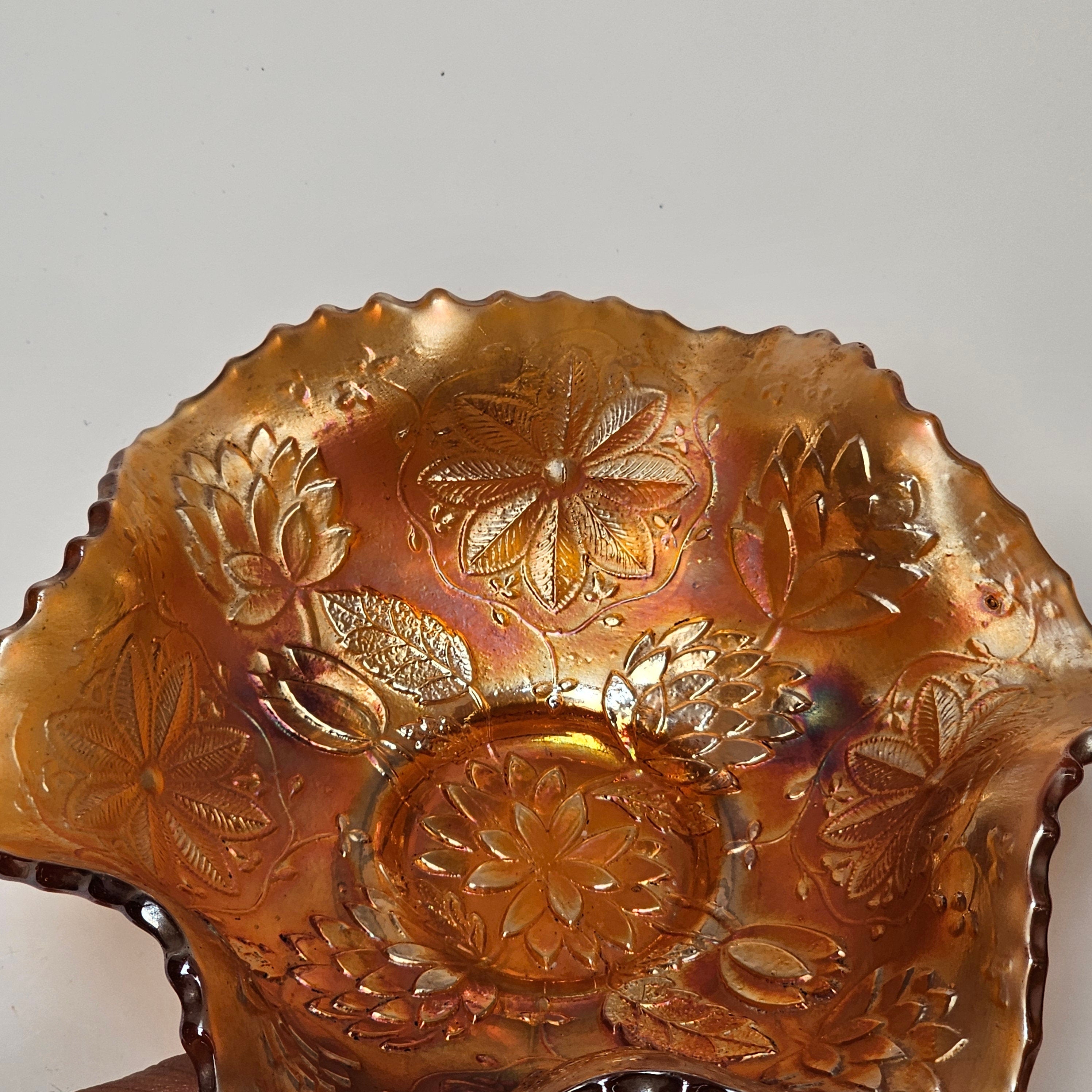 Vintage Carnival Glass Footed Candy / Nut Compote Dish