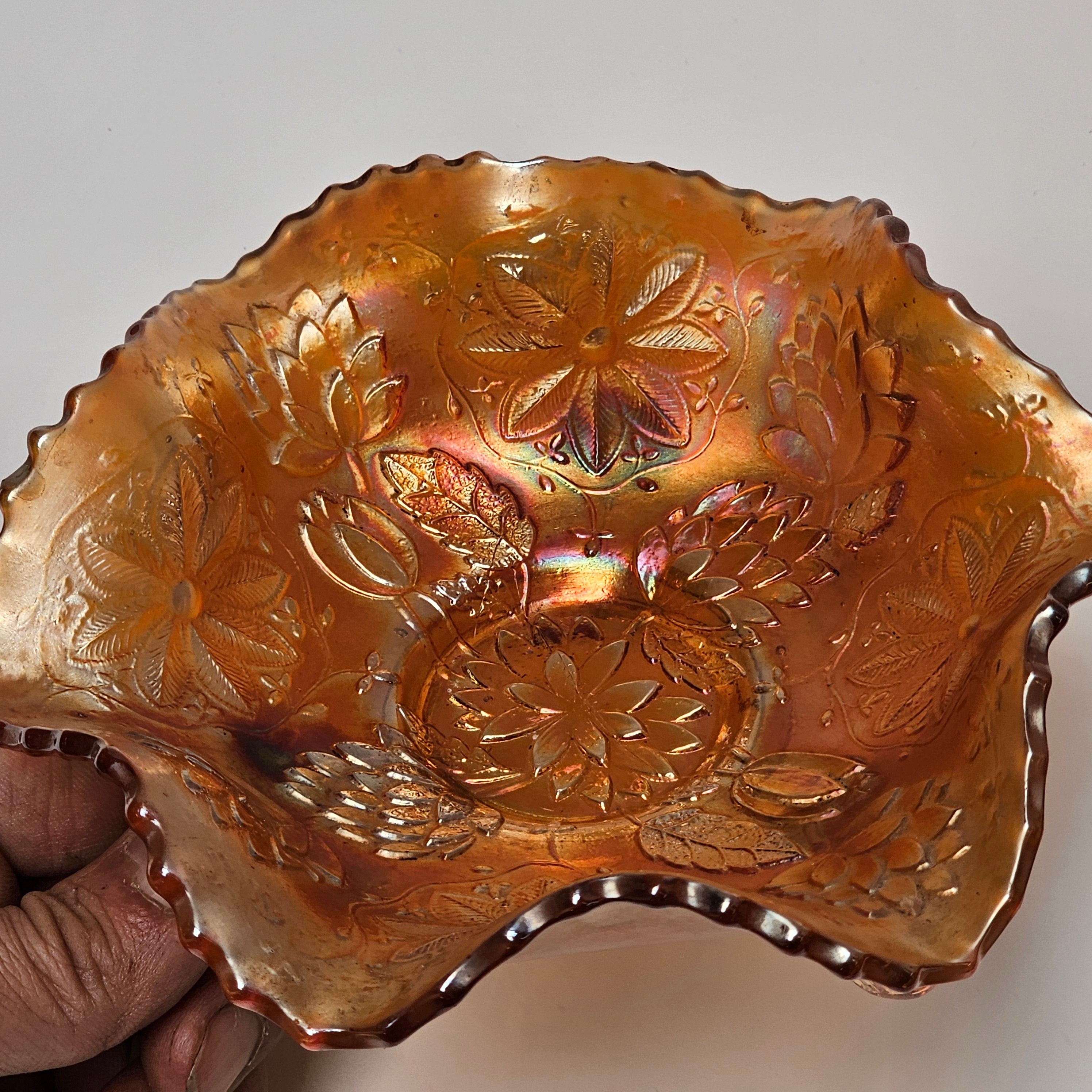 Vintage Carnival Glass Footed Candy / Nut Compote Dish