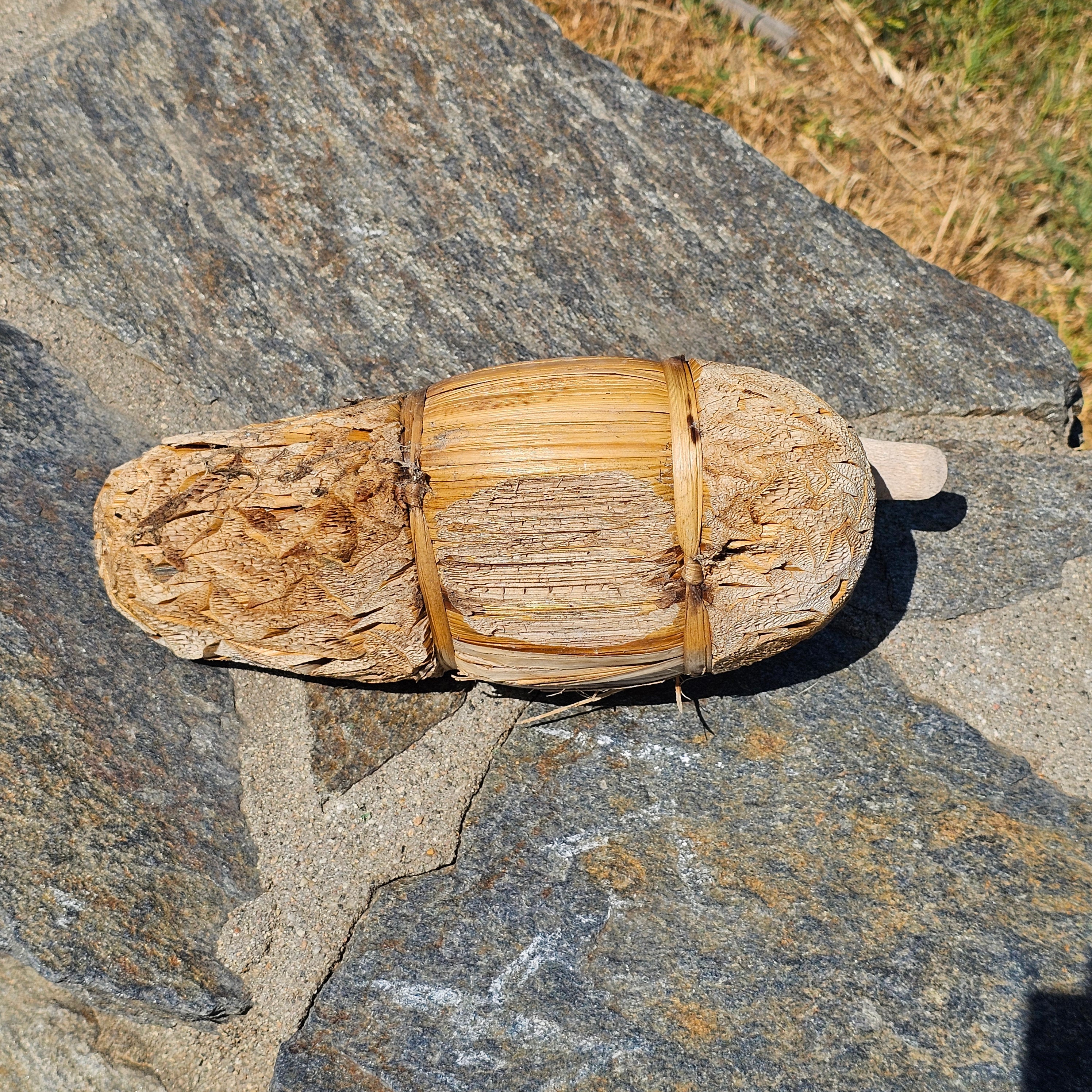 Set of 2 Wood, Corn Husk Duck 11" And Ceramic Duck 11" Garden Decor