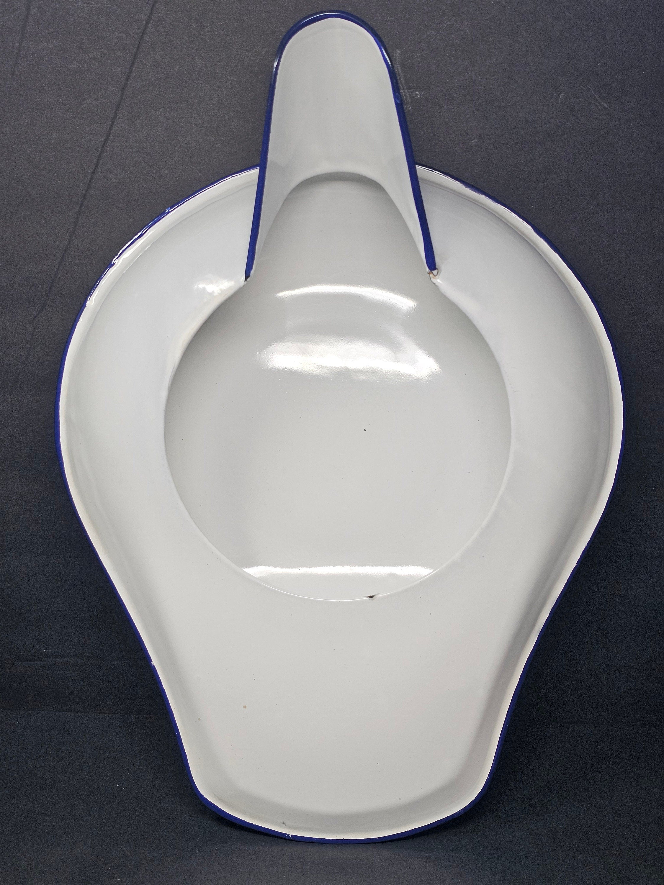 Vintage Hospital White Enamel Bed Pan With Lid