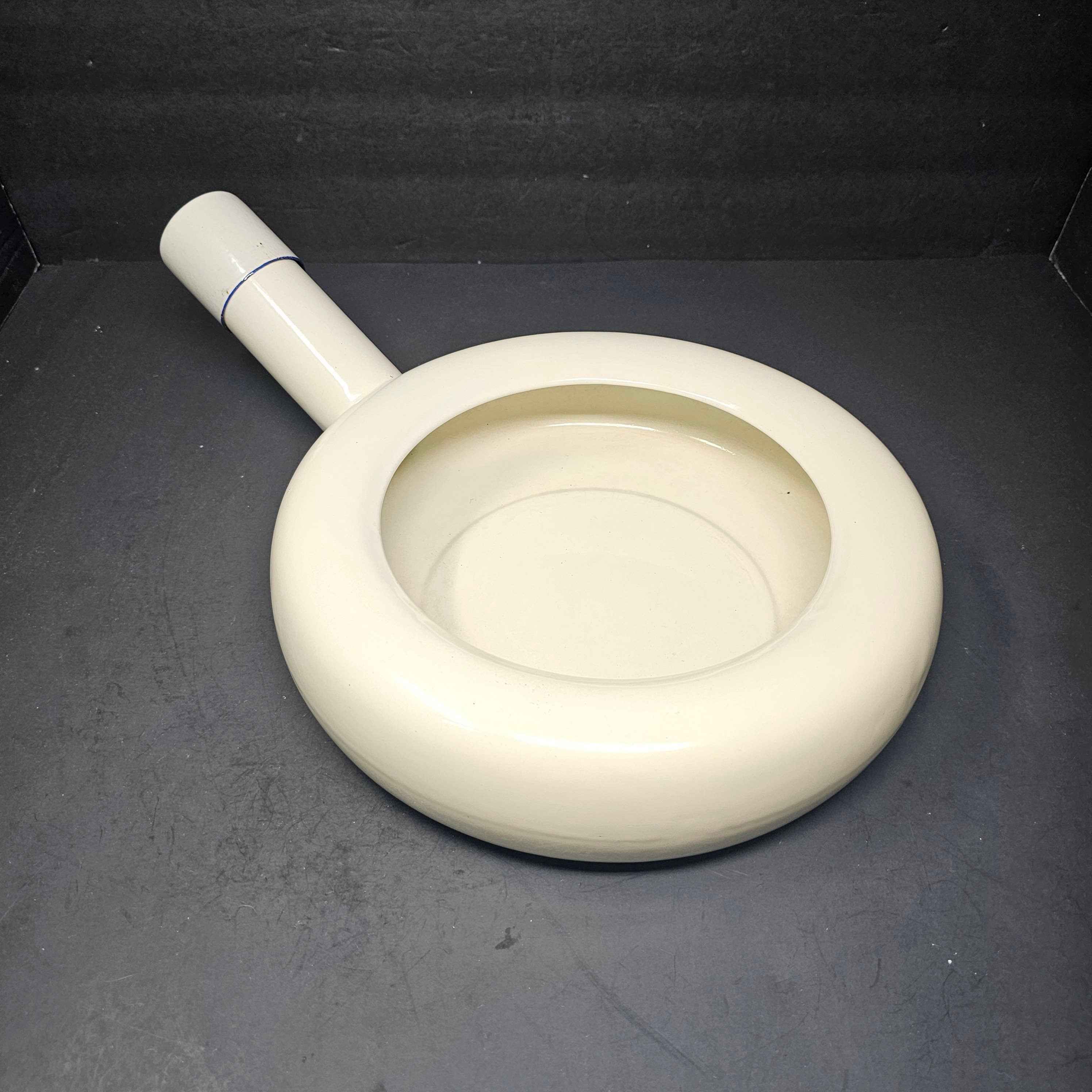 Vintage Swedish Army Hospital Enamelware Bed Pan With Steel Cap By Kockums