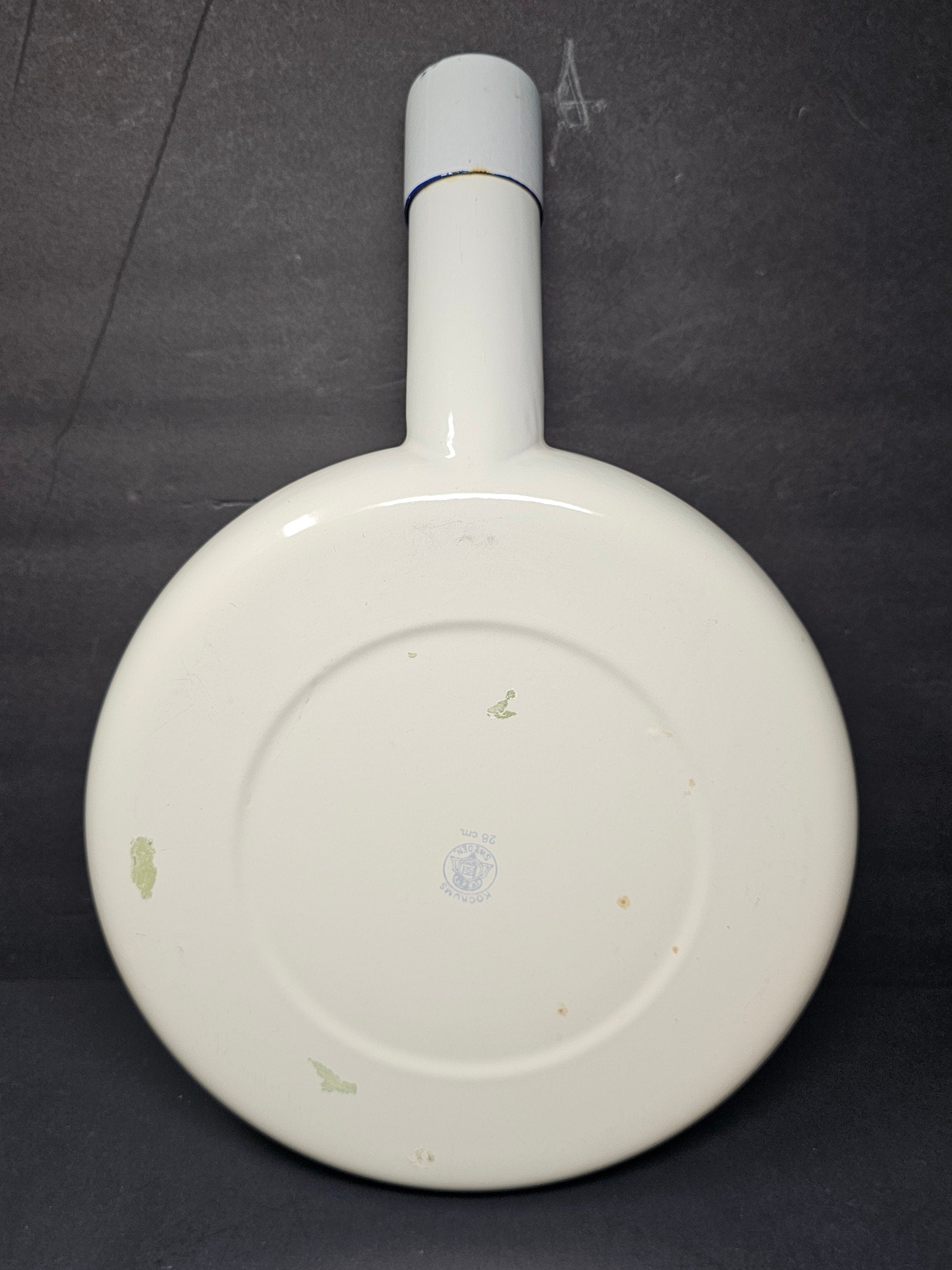 Vintage Swedish Army Hospital Enamelware Bed Pan With Steel Cap By Kockums