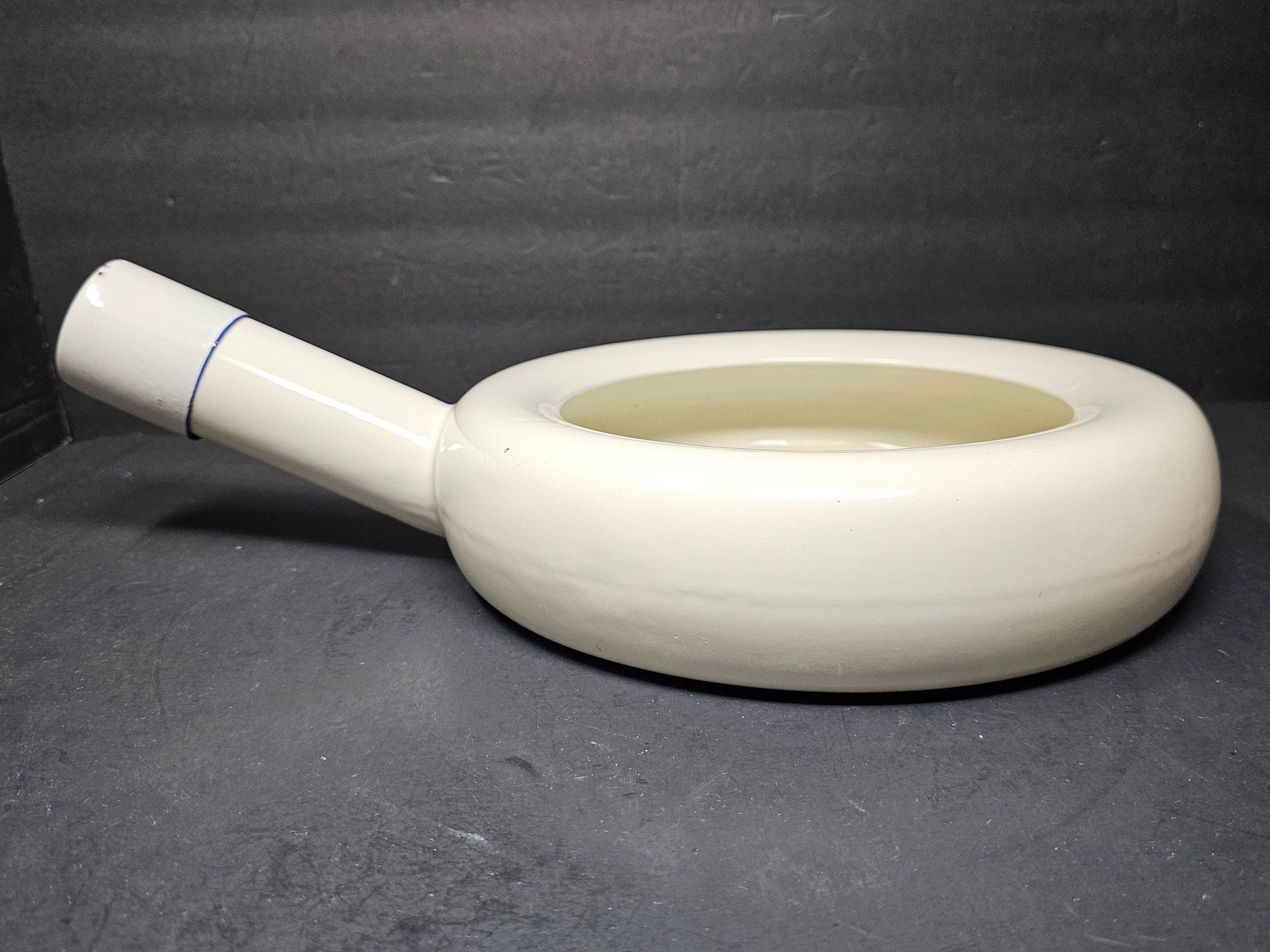 Vintage Swedish Army Hospital Enamelware Bed Pan With Steel Cap By Kockums