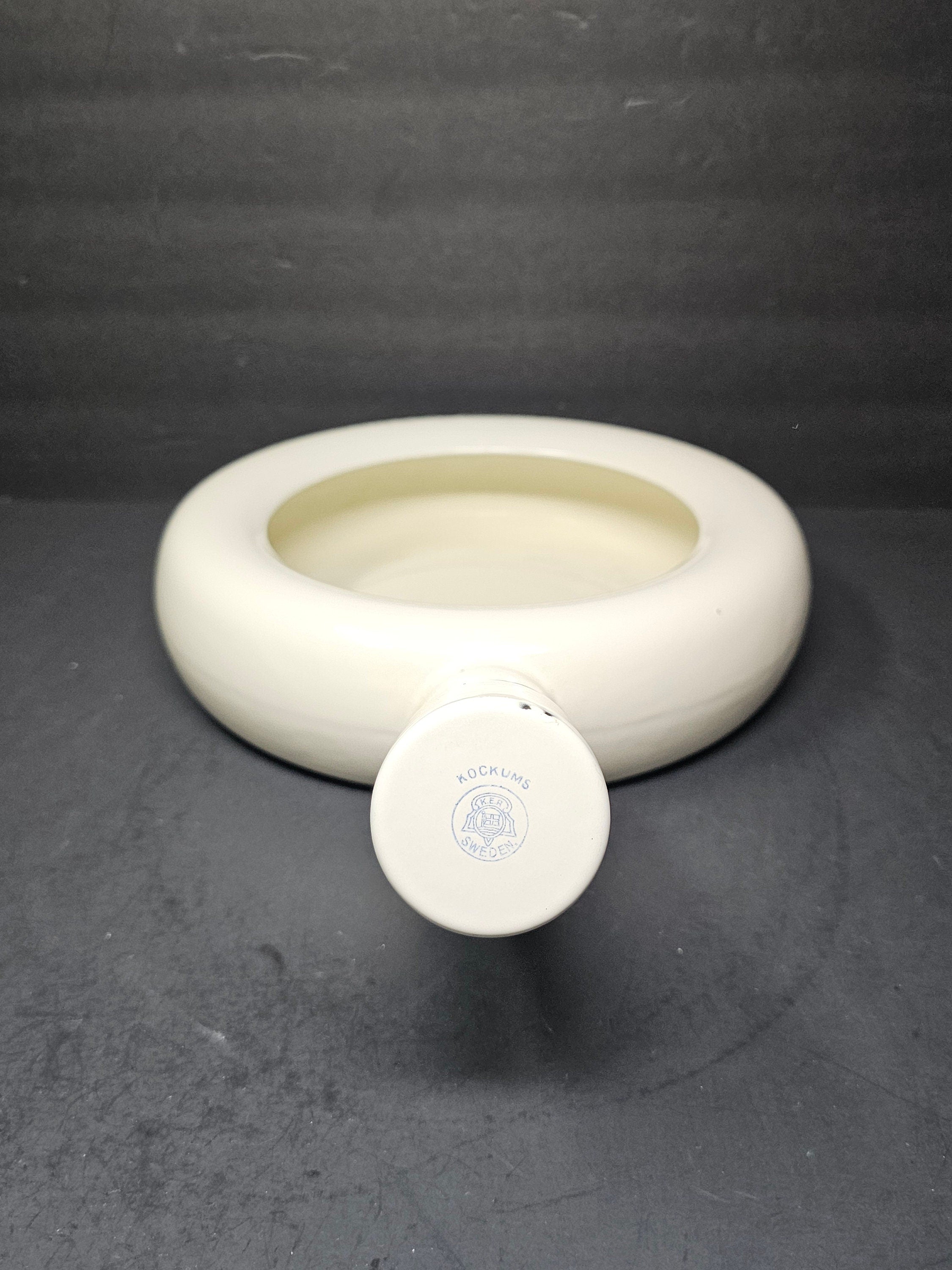 Vintage Swedish Army Hospital Enamelware Bed Pan With Steel Cap By Kockums