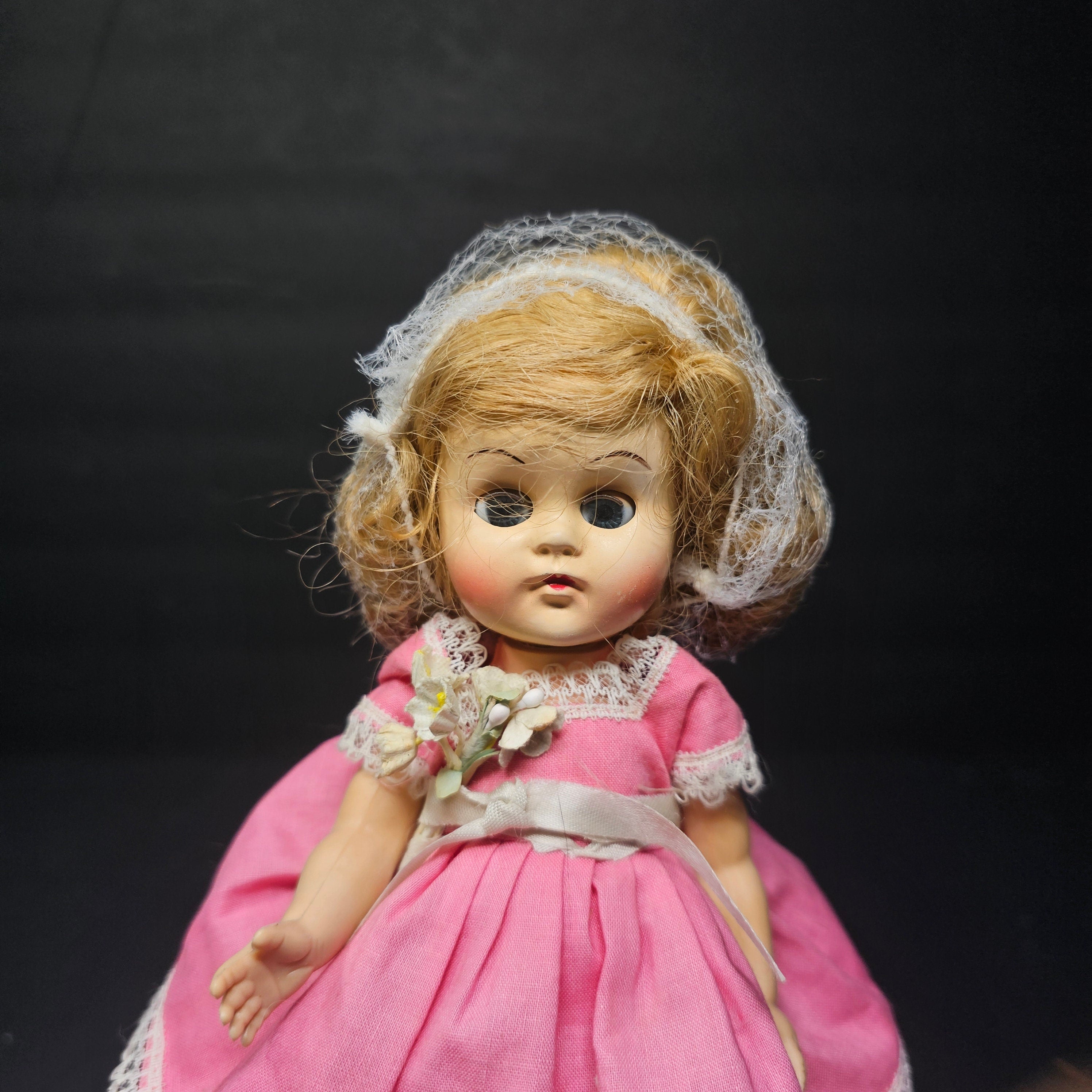 Vintage Vogue Ginny Style Doll In Pink Dress 9" No Markings