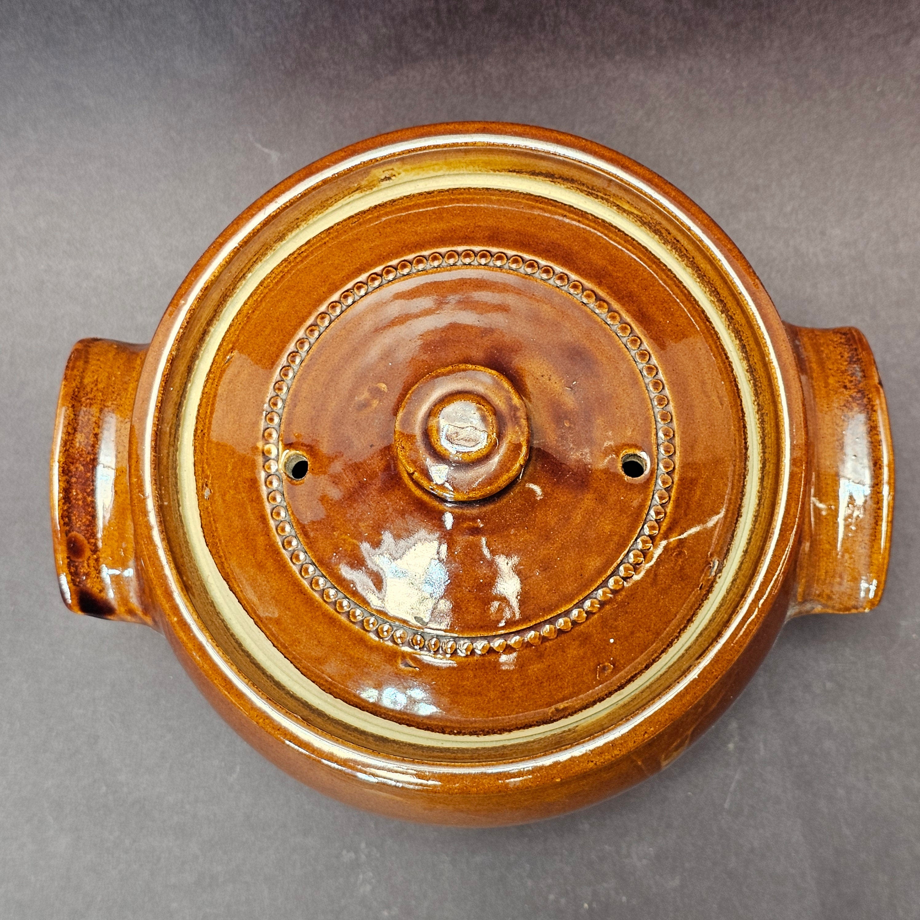 Vintage Pearsons Of Chesterfield Crock Bean Oven Pot Covered Lid Handles Brown