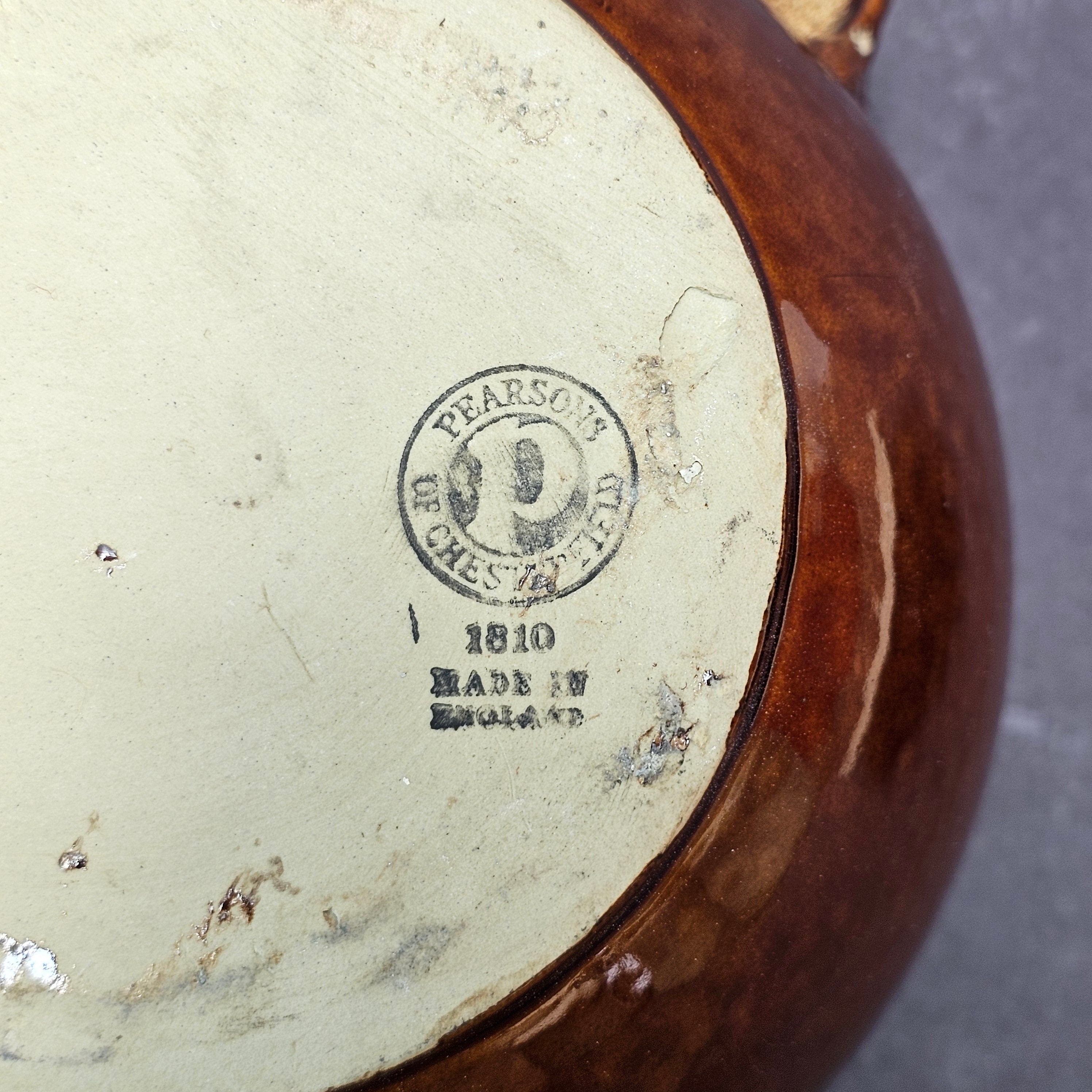 Vintage Pearsons Of Chesterfield Crock Bean Oven Pot Covered Lid Handles Brown