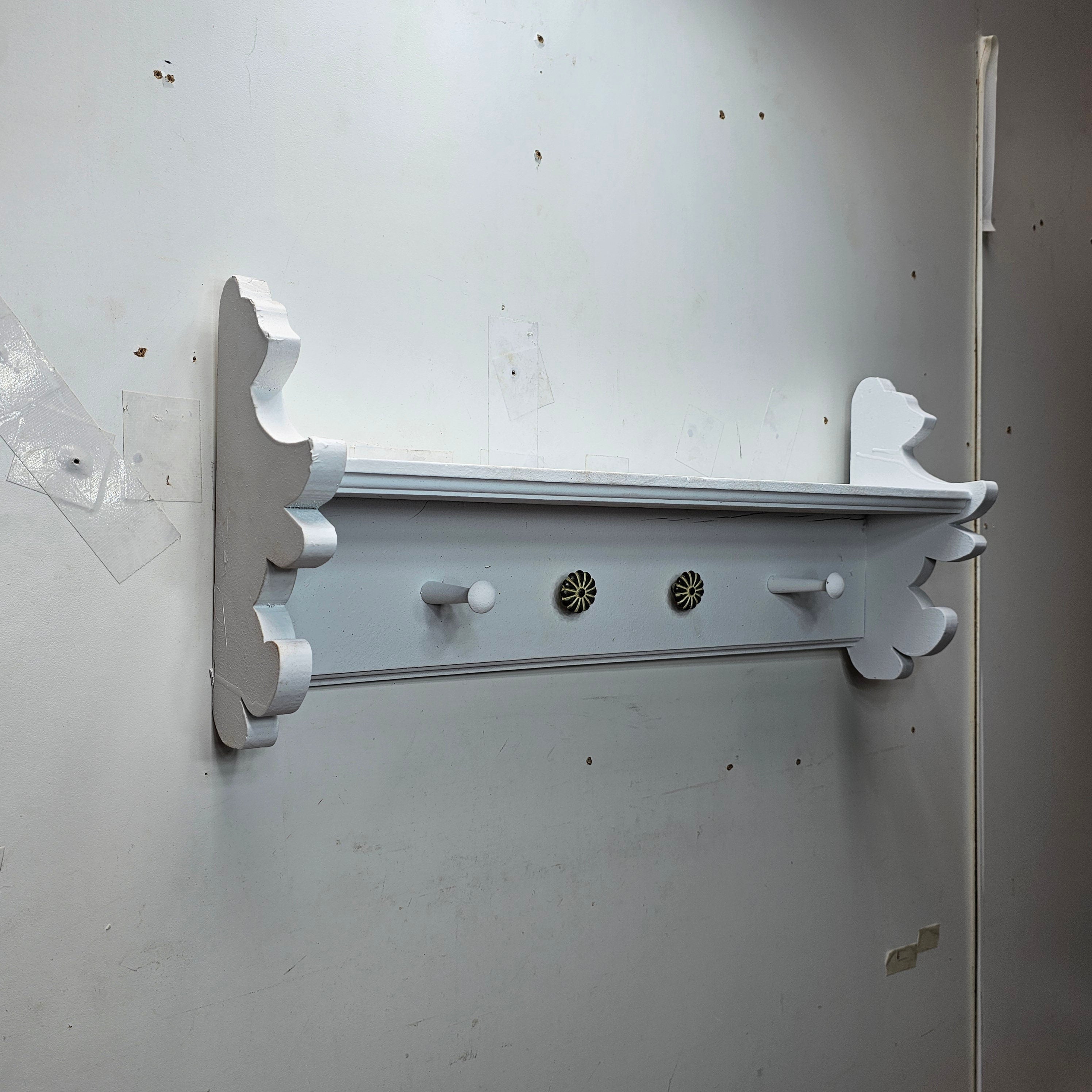 Wall Shelf Wooden Peg Hooks And Concho Style Round Hooks Bear Design