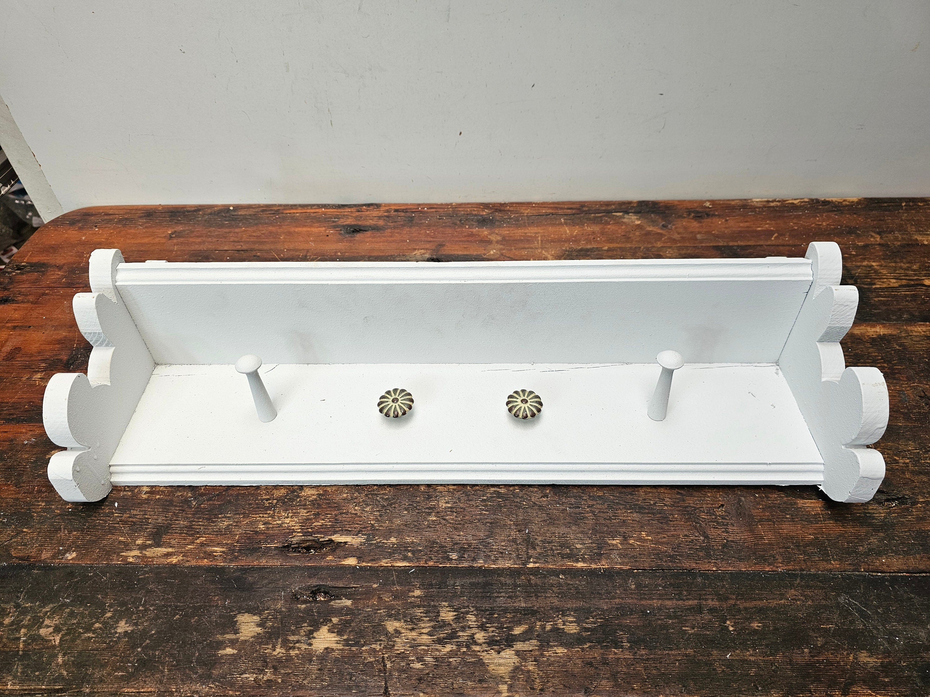 Wall Shelf Wooden Peg Hooks And Concho Style Round Hooks Bear Design