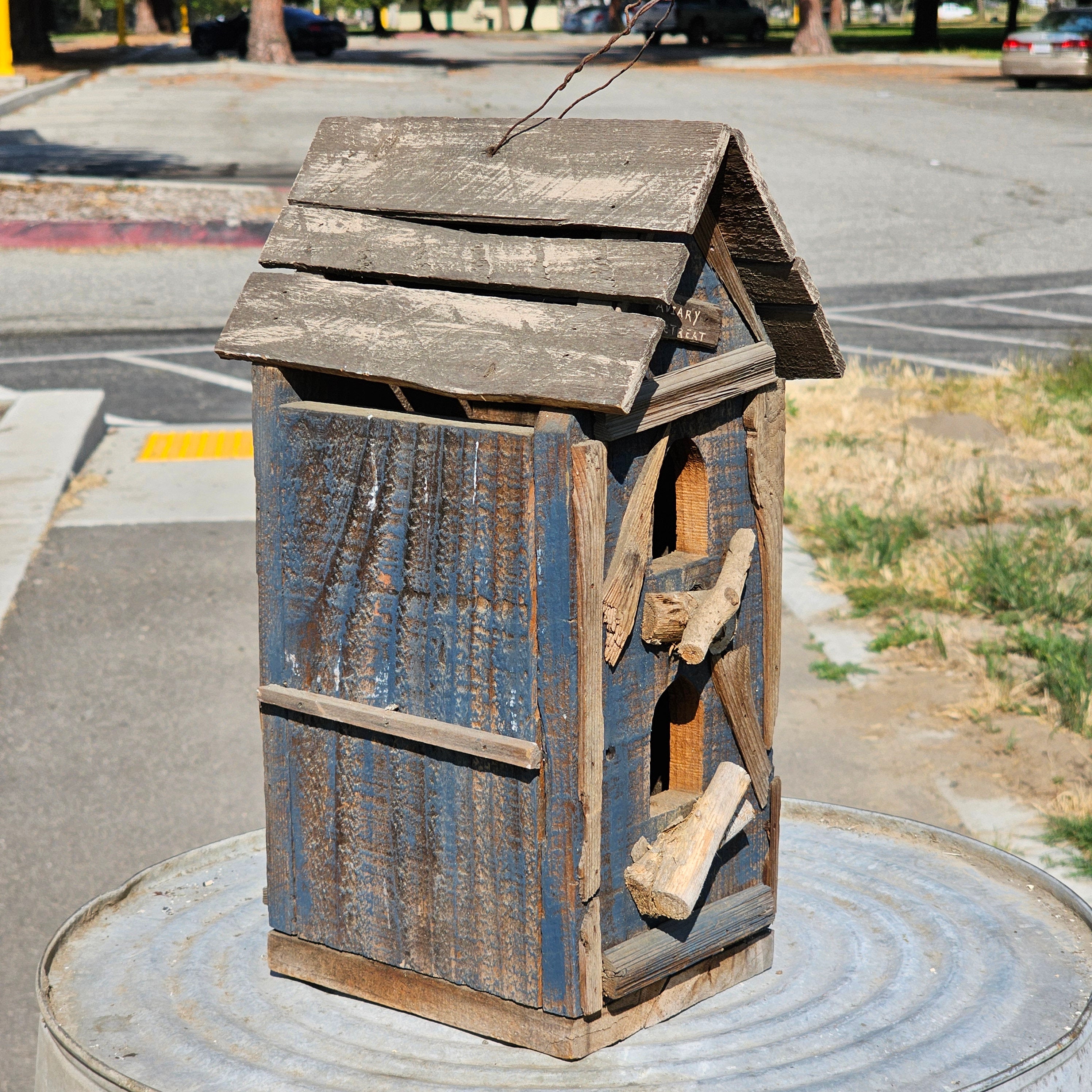 Rustic Bird House Hanging Birdhouse Handmade Singed