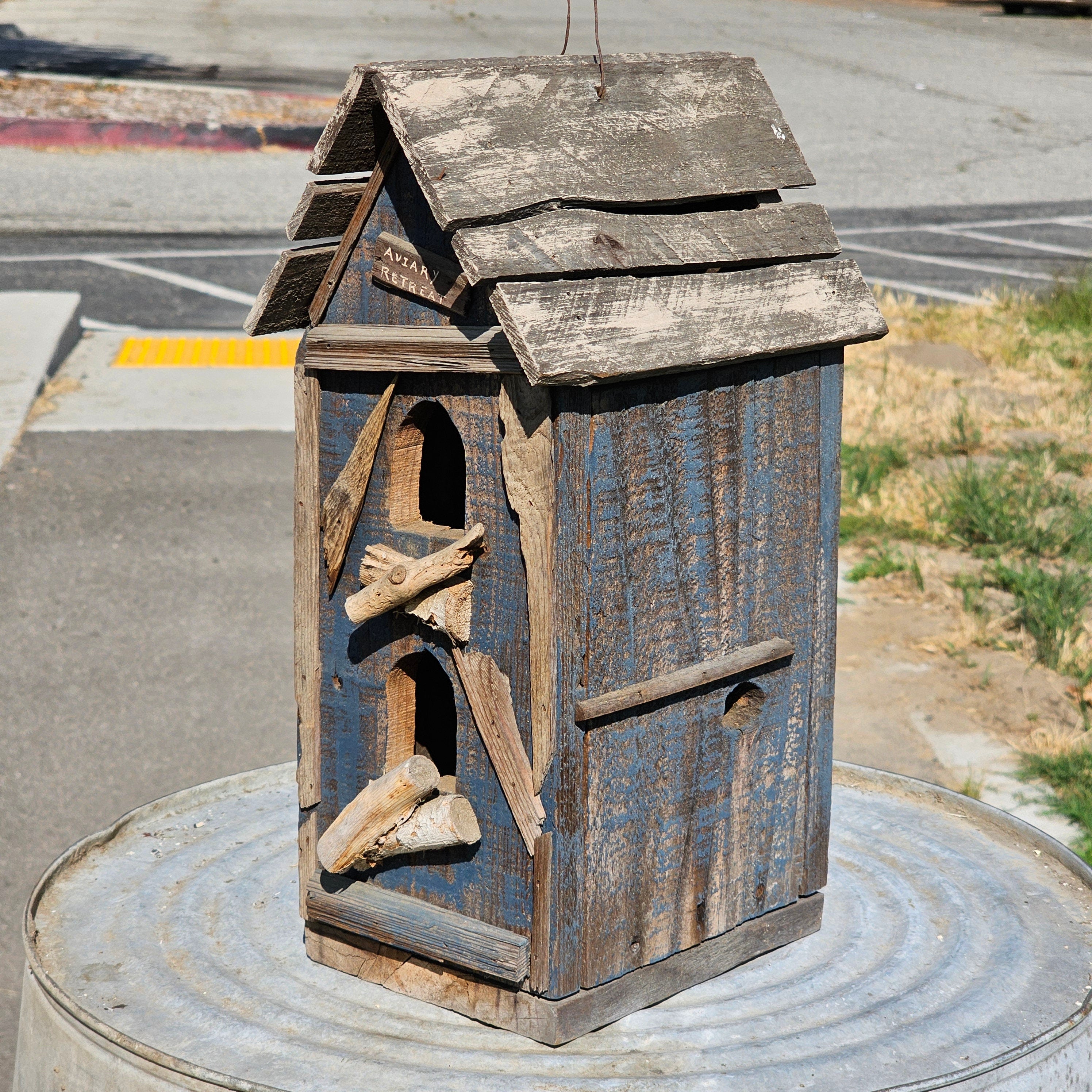 Rustic Bird House Hanging Birdhouse Handmade Singed