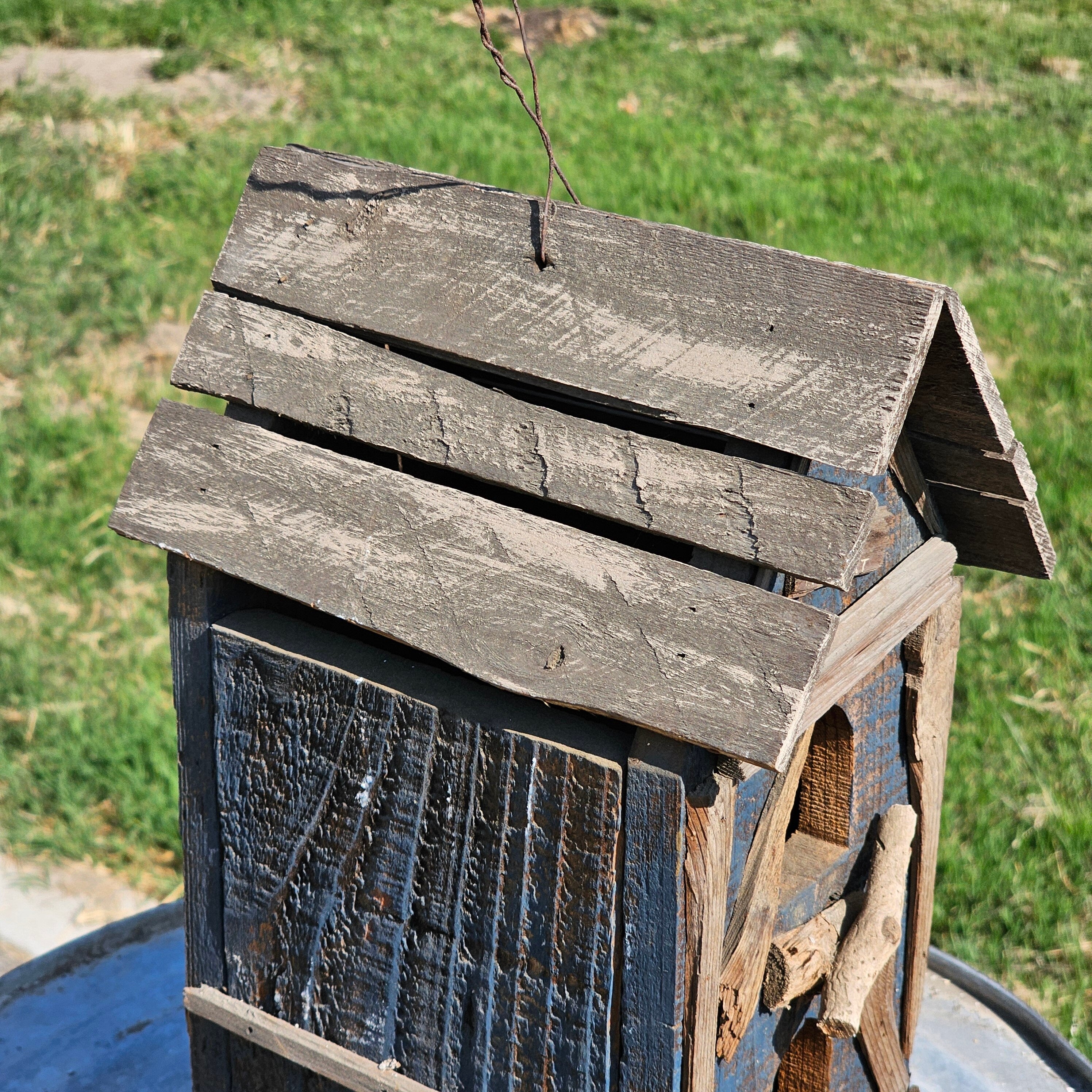 Rustic Bird House Hanging Birdhouse Handmade Singed