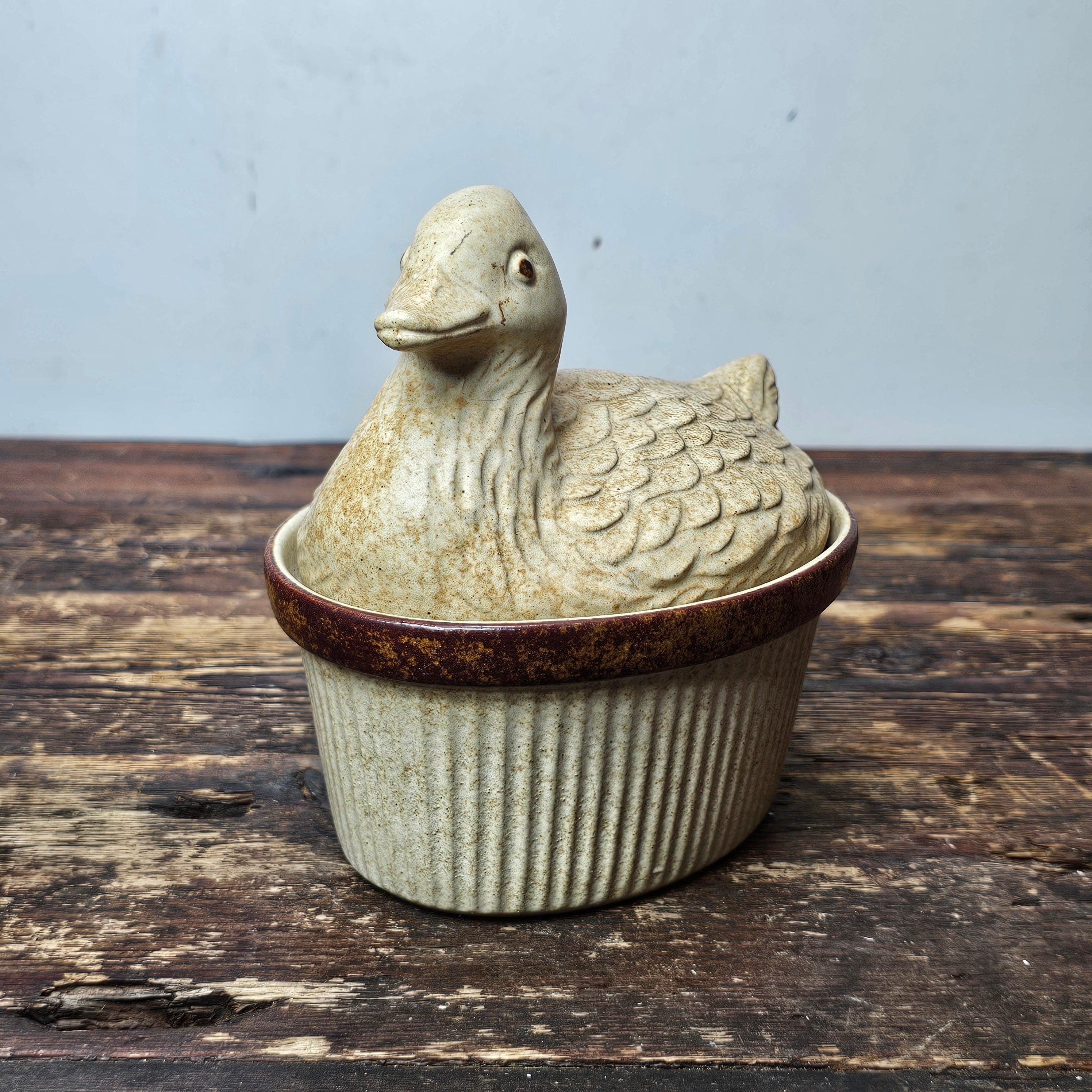 American Pottery Craft Duck Ramikin 6.5" Lidded Casserole Dish USA