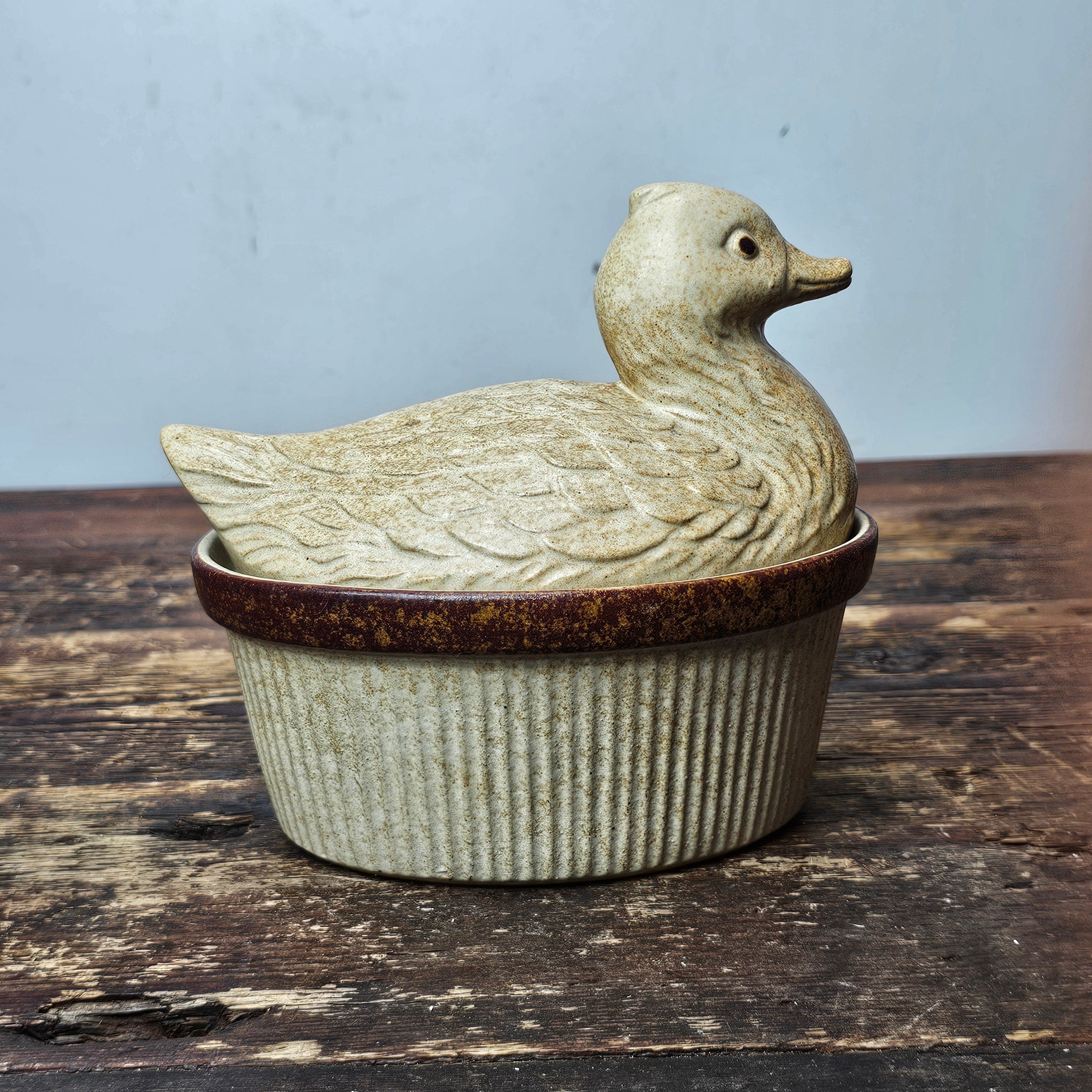 American Pottery Craft Duck Ramikin 6.5" Lidded Casserole Dish USA