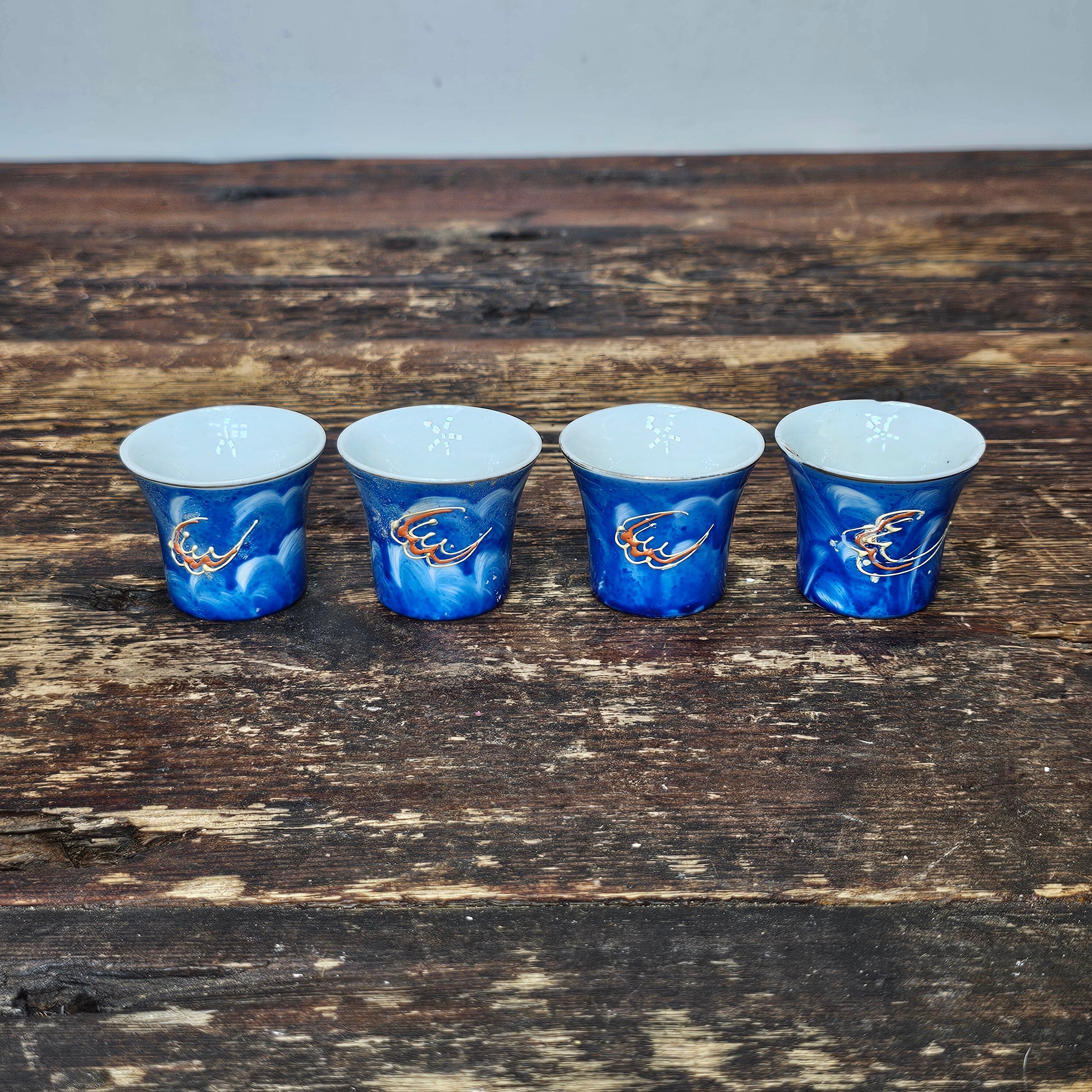Antique Japanese Sake Cups Satsuma Moriage 4 pieces.