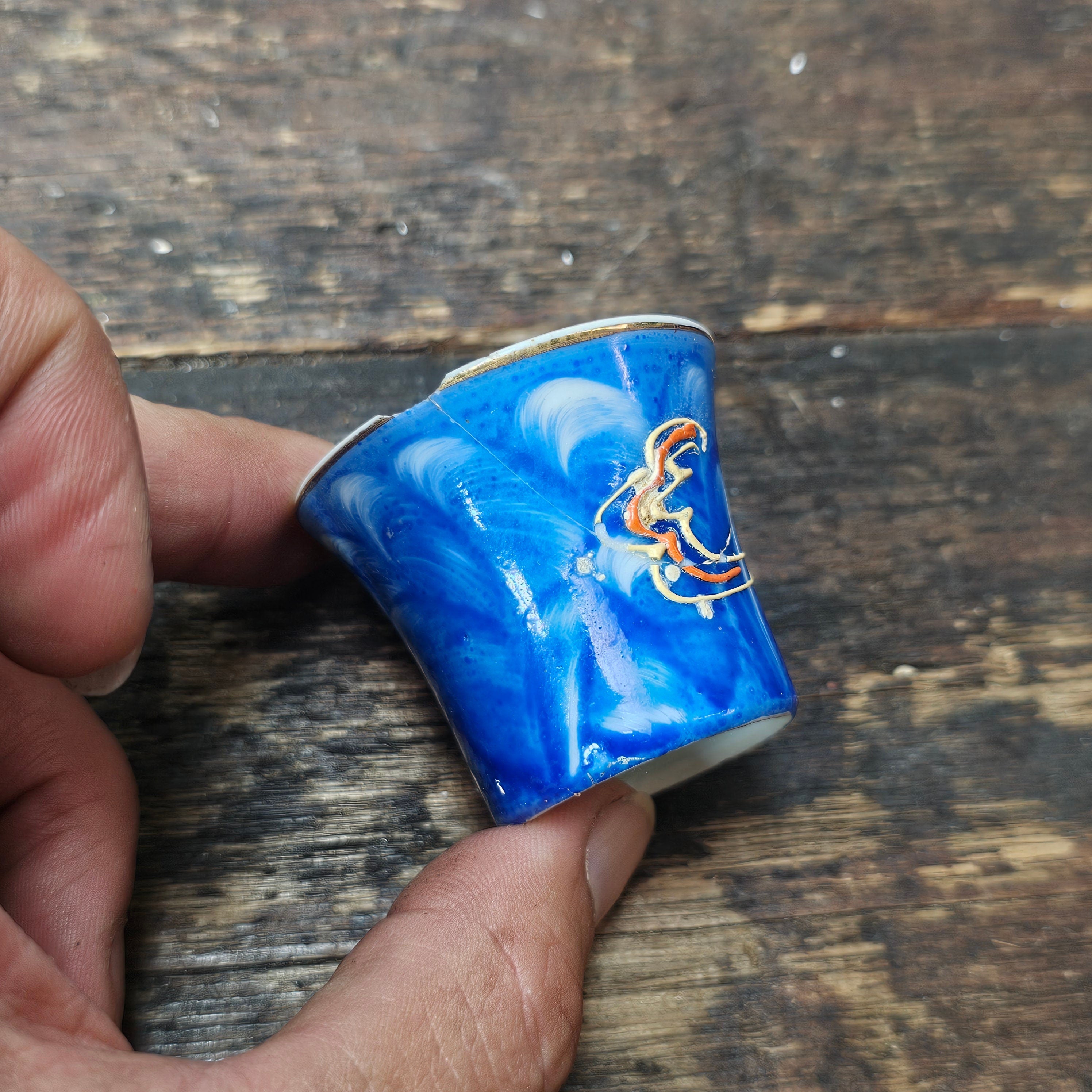 Antique Japanese Sake Cups Satsuma Moriage 4 pieces.