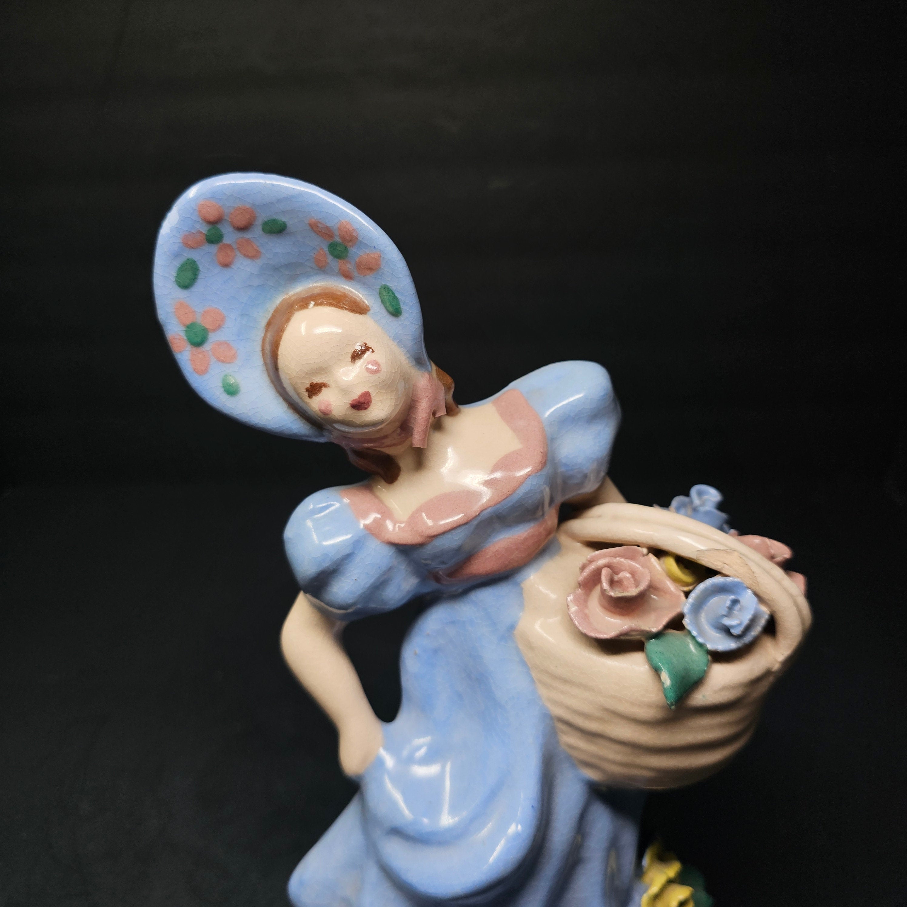 Vintage Kaye Of Hollywood California Lady With Basket Of Flowers Figurine