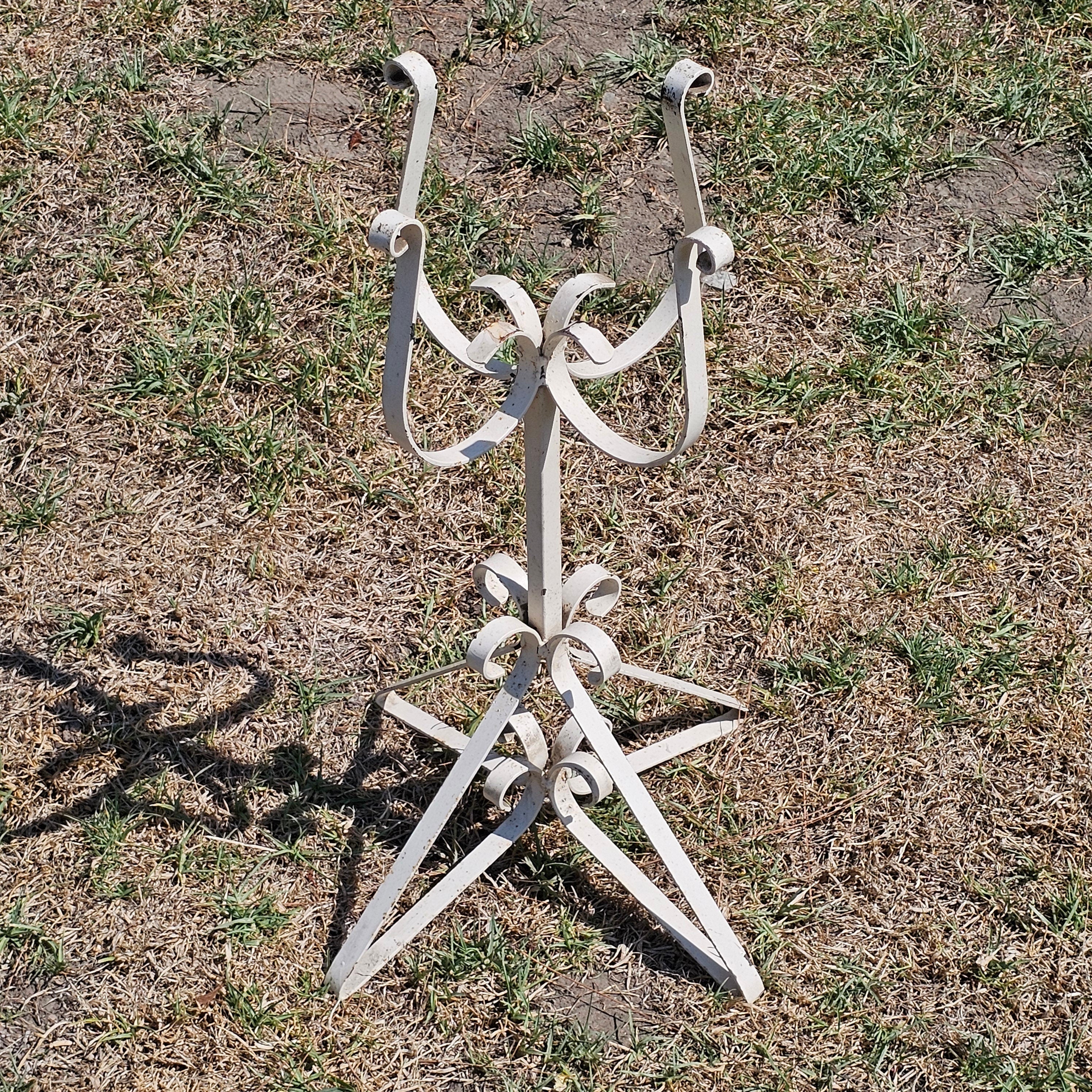 Rustic Metal White Flower Pot Stand 25.5"H Shabby Chic