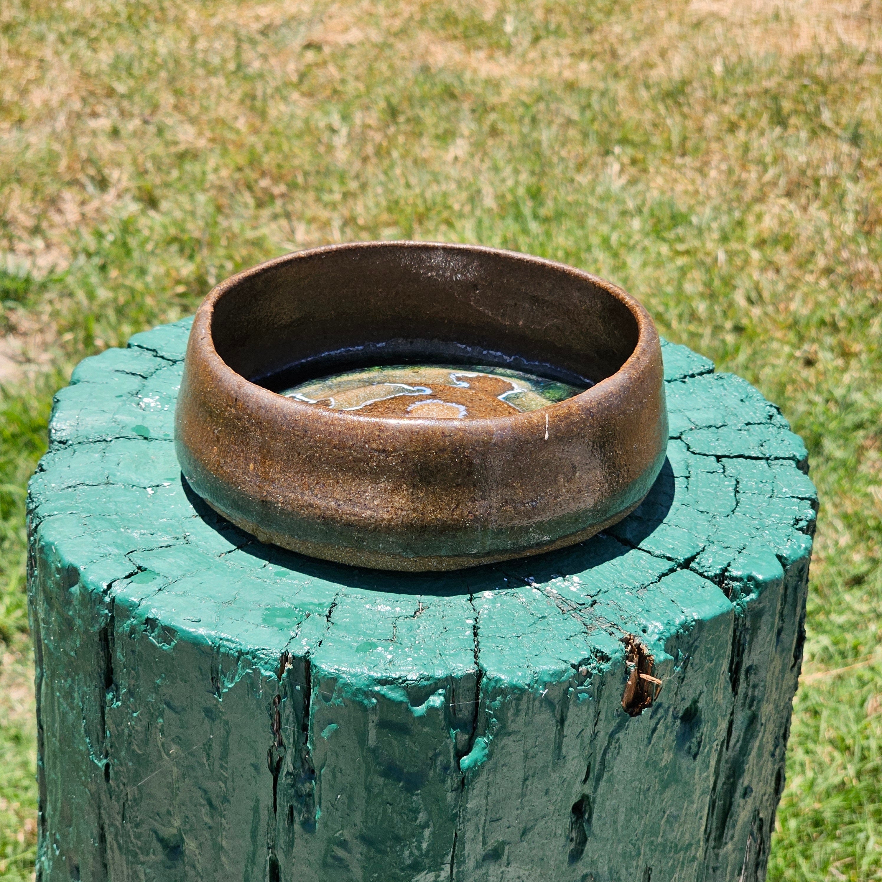 Studio Pottery Pet Dish / Planter Earth Tones Signed MAM 6.5" Dia x 2" H