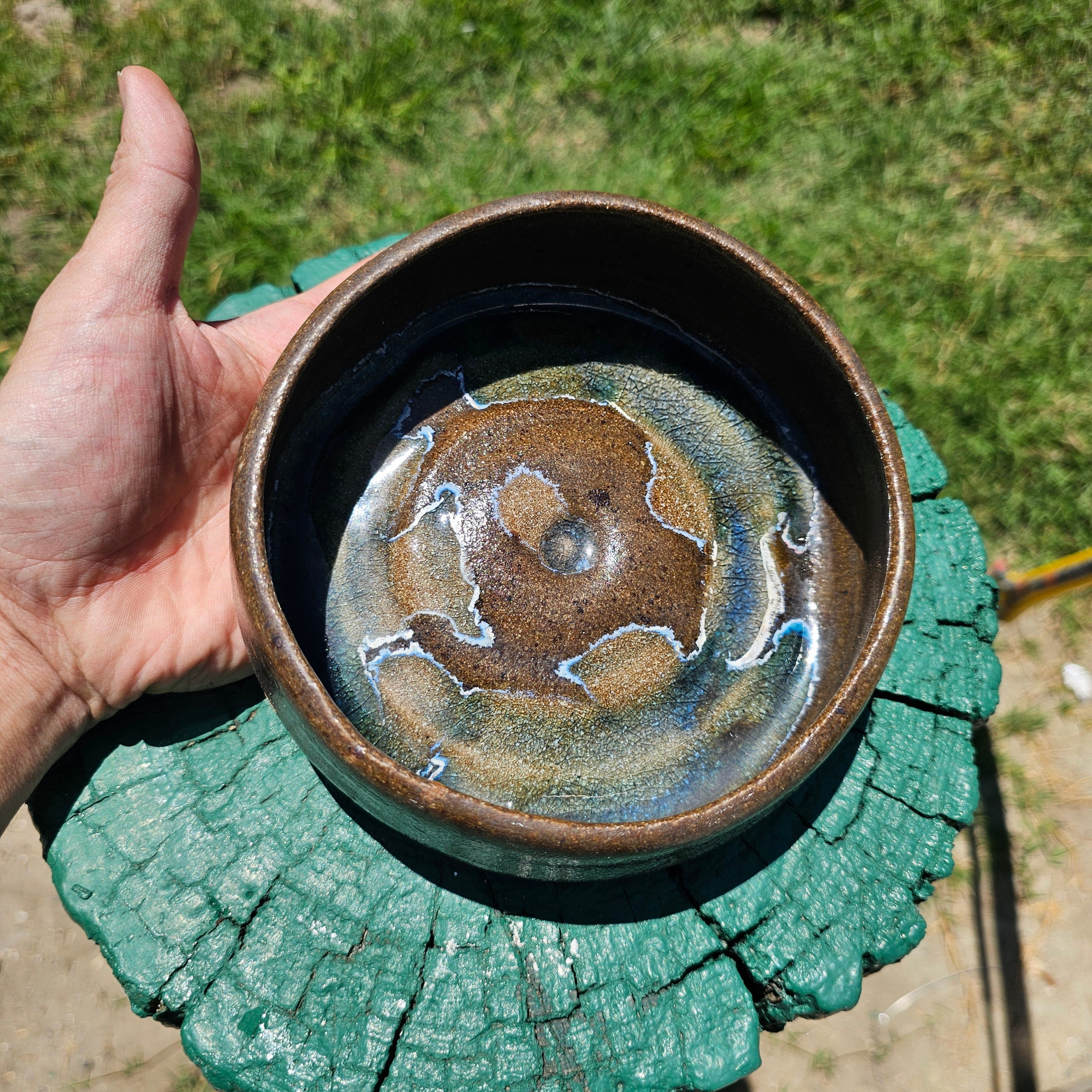 Studio Pottery Pet Dish / Planter Earth Tones Signed MAM 6.5" Dia x 2" H