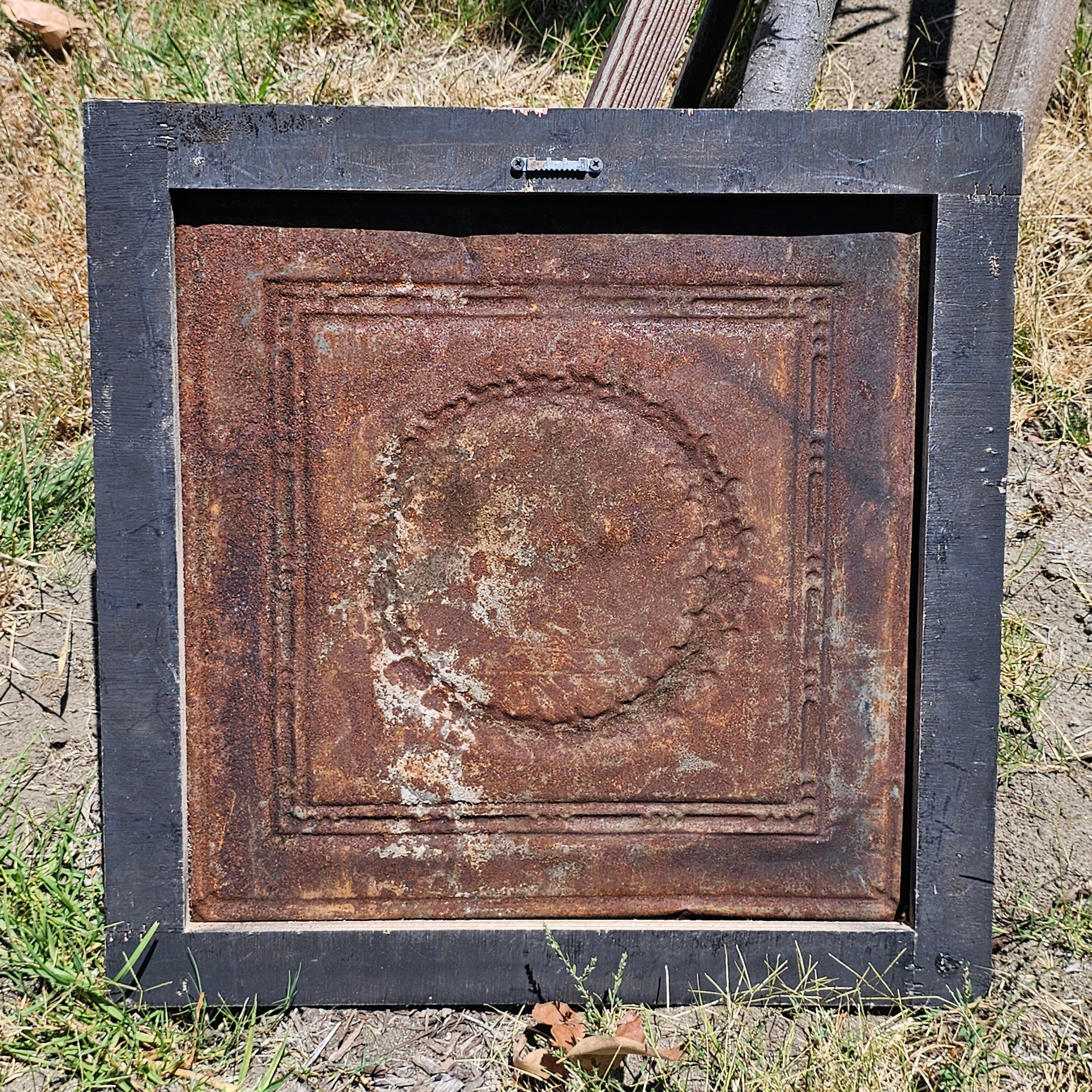 Set of 2 Wood Framed Tin Metal Rustic Garden Art Decor 23" x 23" Weathered