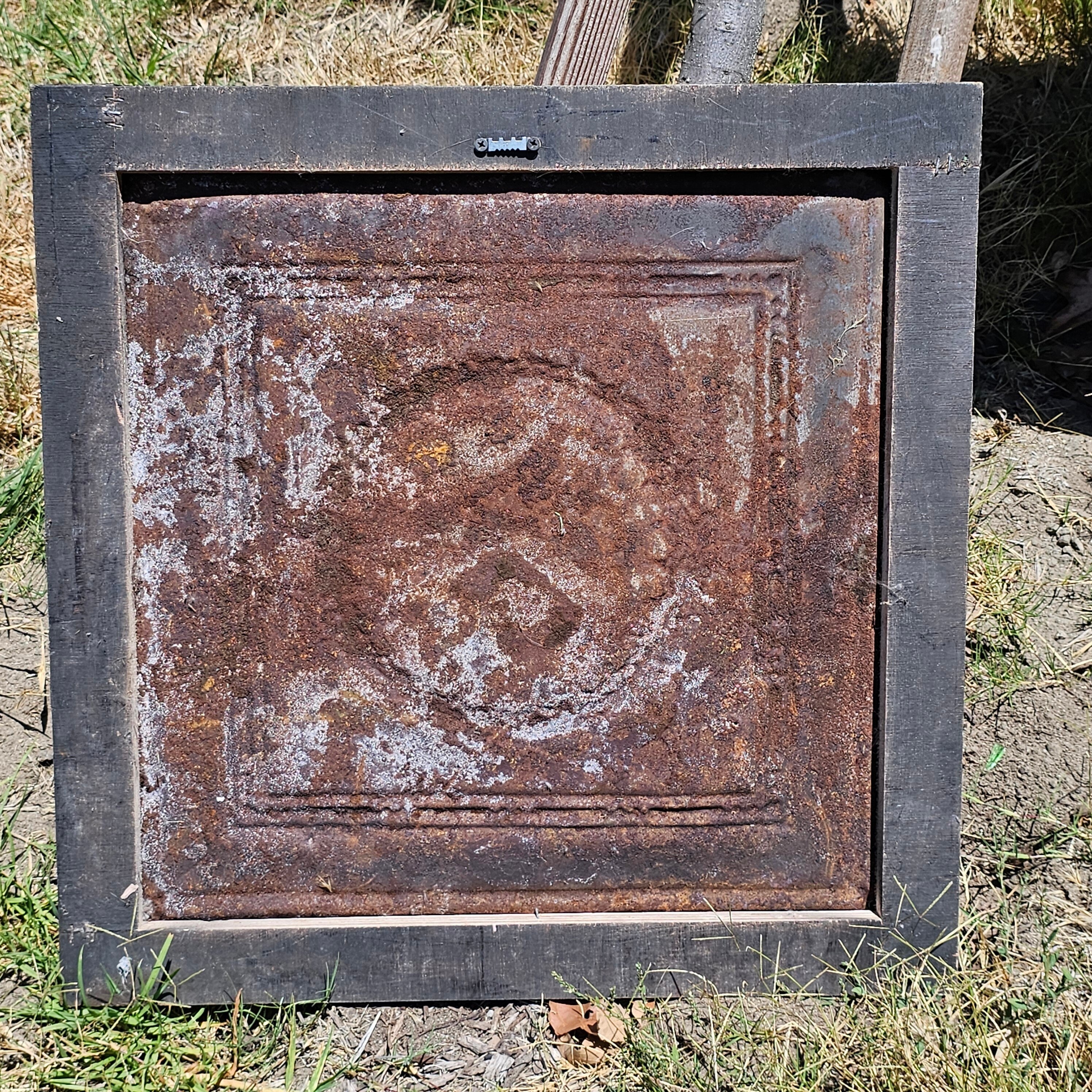 Set of 2 Wood Framed Tin Metal Rustic Garden Art Decor 23" x 23" Weathered