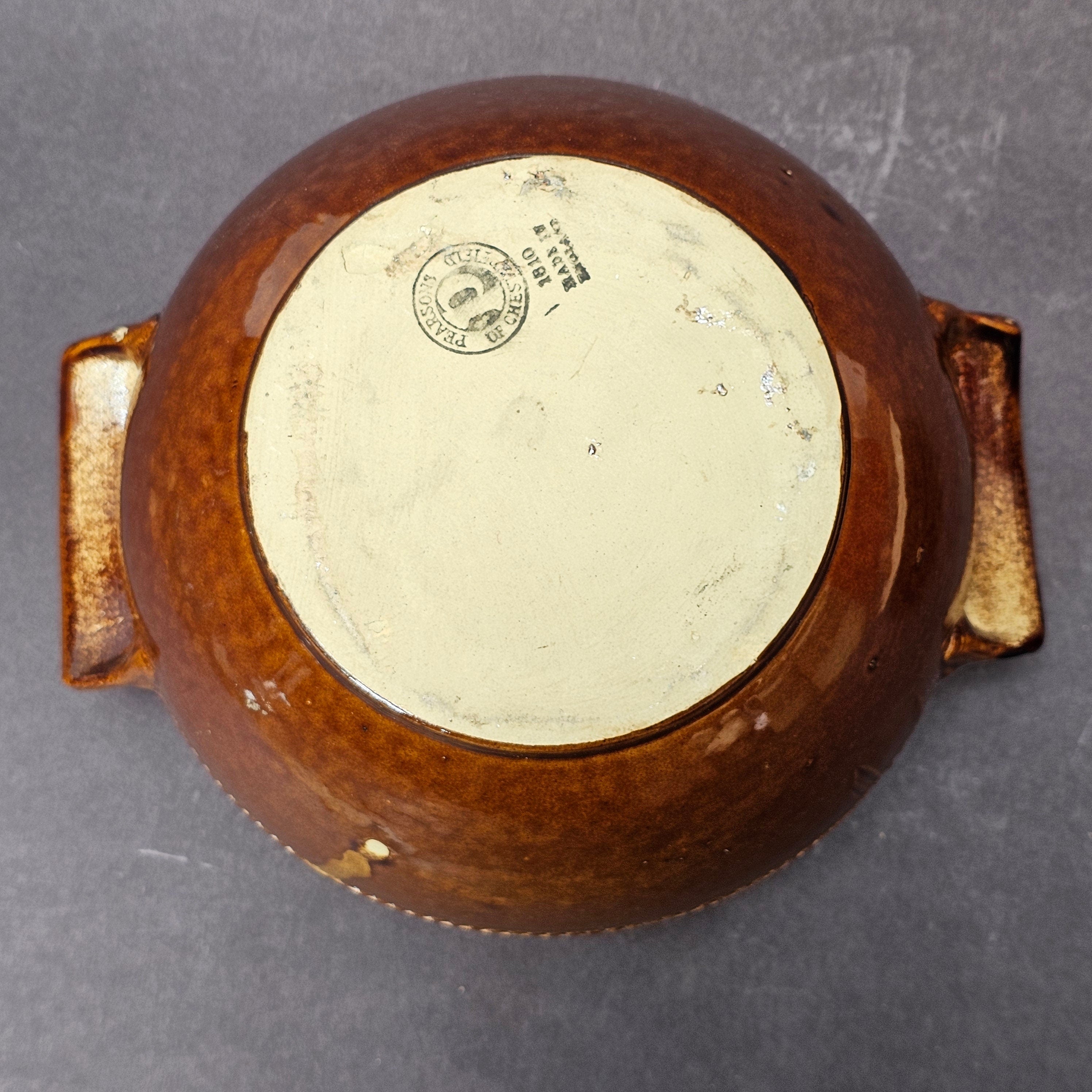 Vintage Pearsons Of Chesterfield Crock Bean Oven Pot Covered Lid Handles Brown