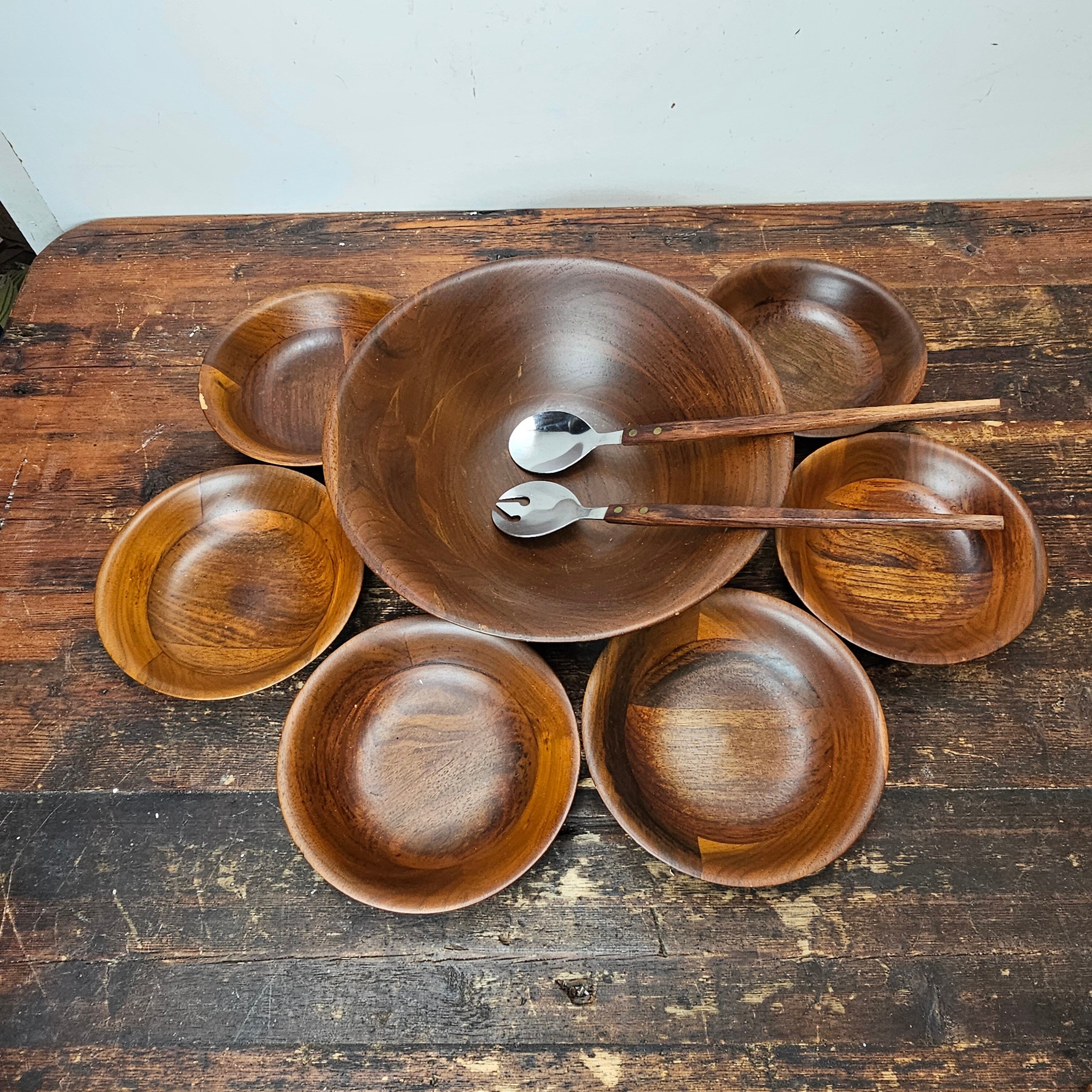 MCM Style Teak Salad Bowl Set 9 Pieces