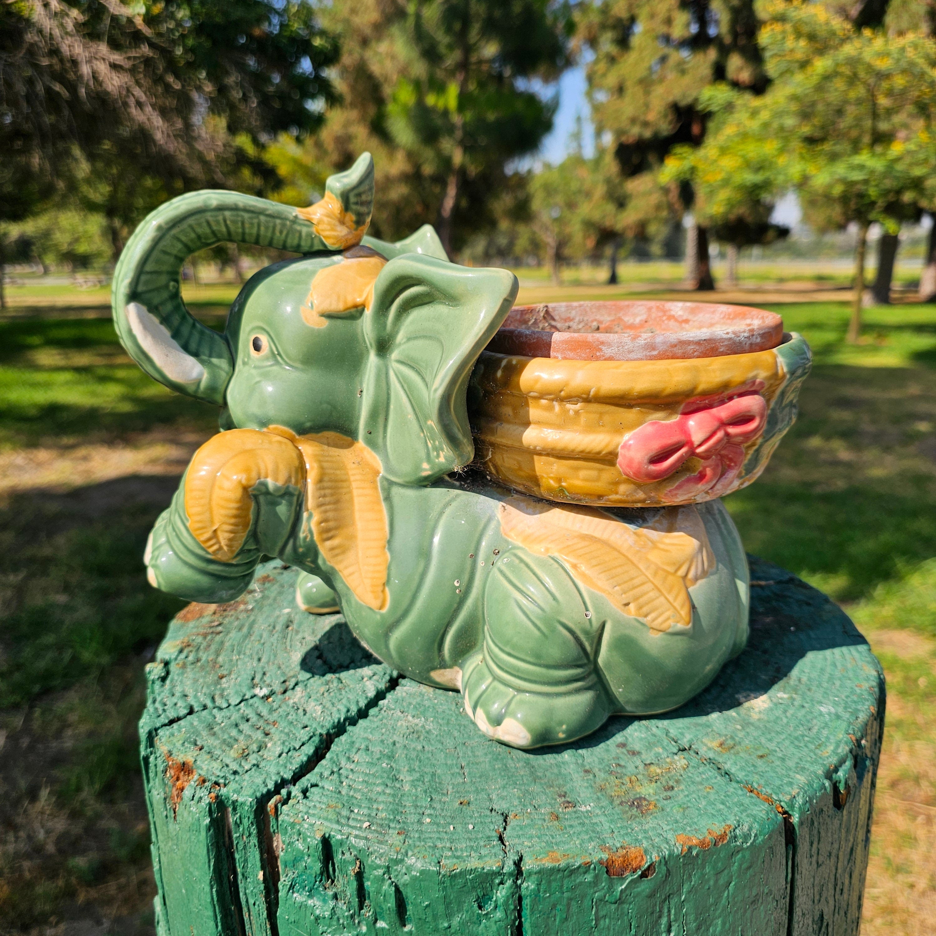 Vintage Elephant Planter 11" x 7" x 8.5" H