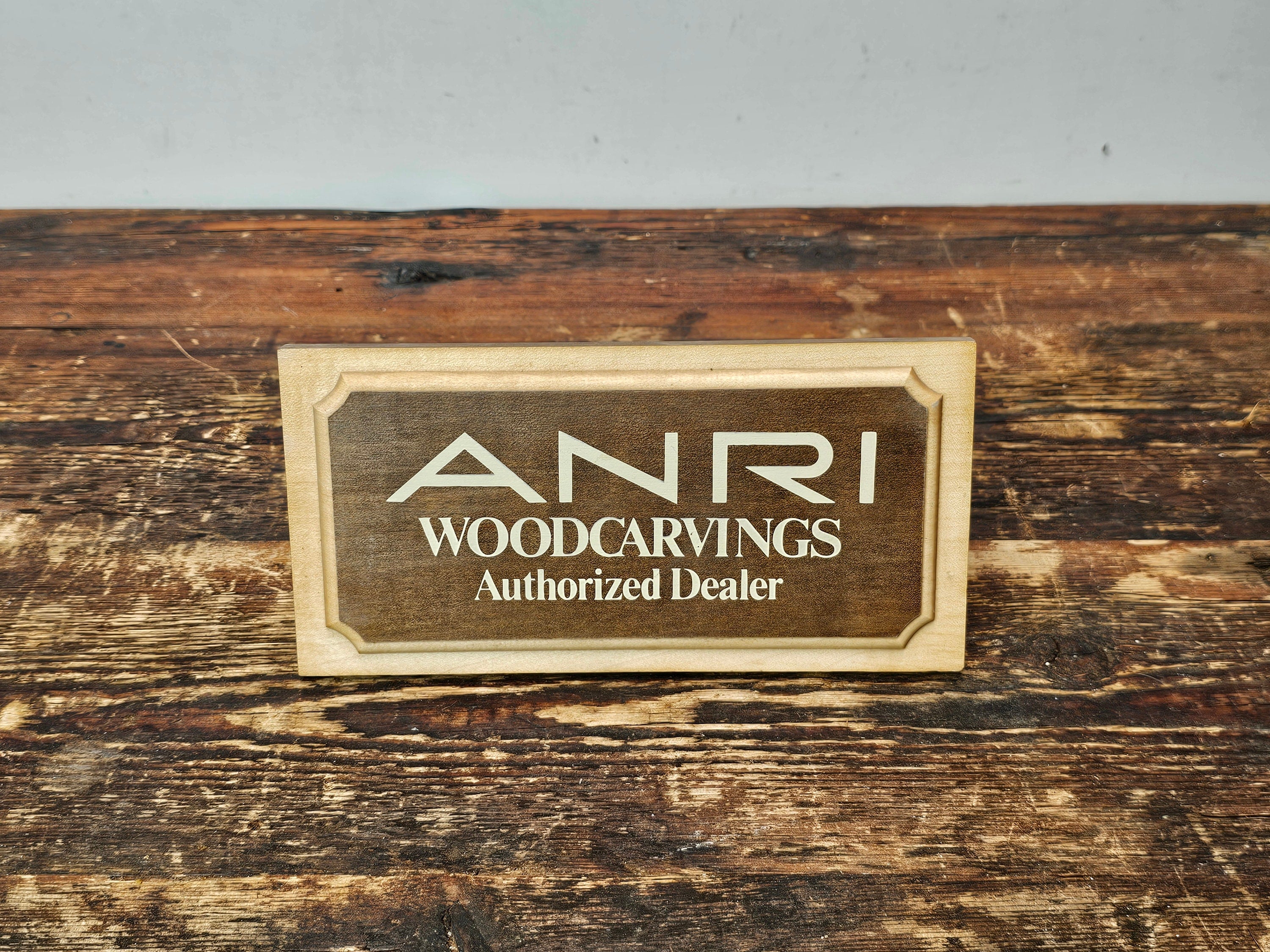 ANRI Woodcarvings Authorized Dealer Sign 8" x 4" x 0.25"