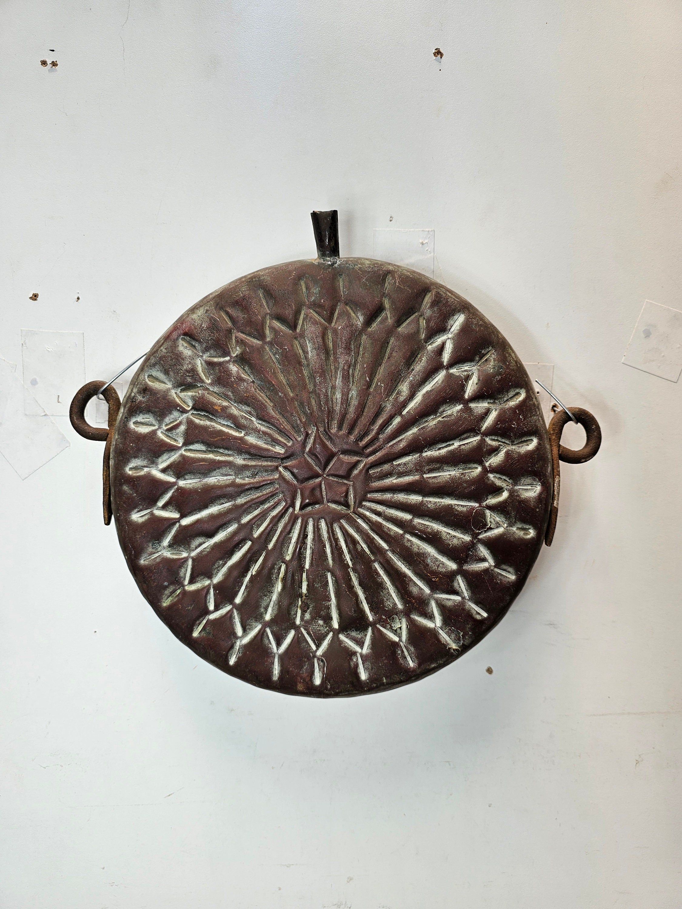 Antique Middle-Eastern Tinned Engraved Copper Canteen Wall Decor