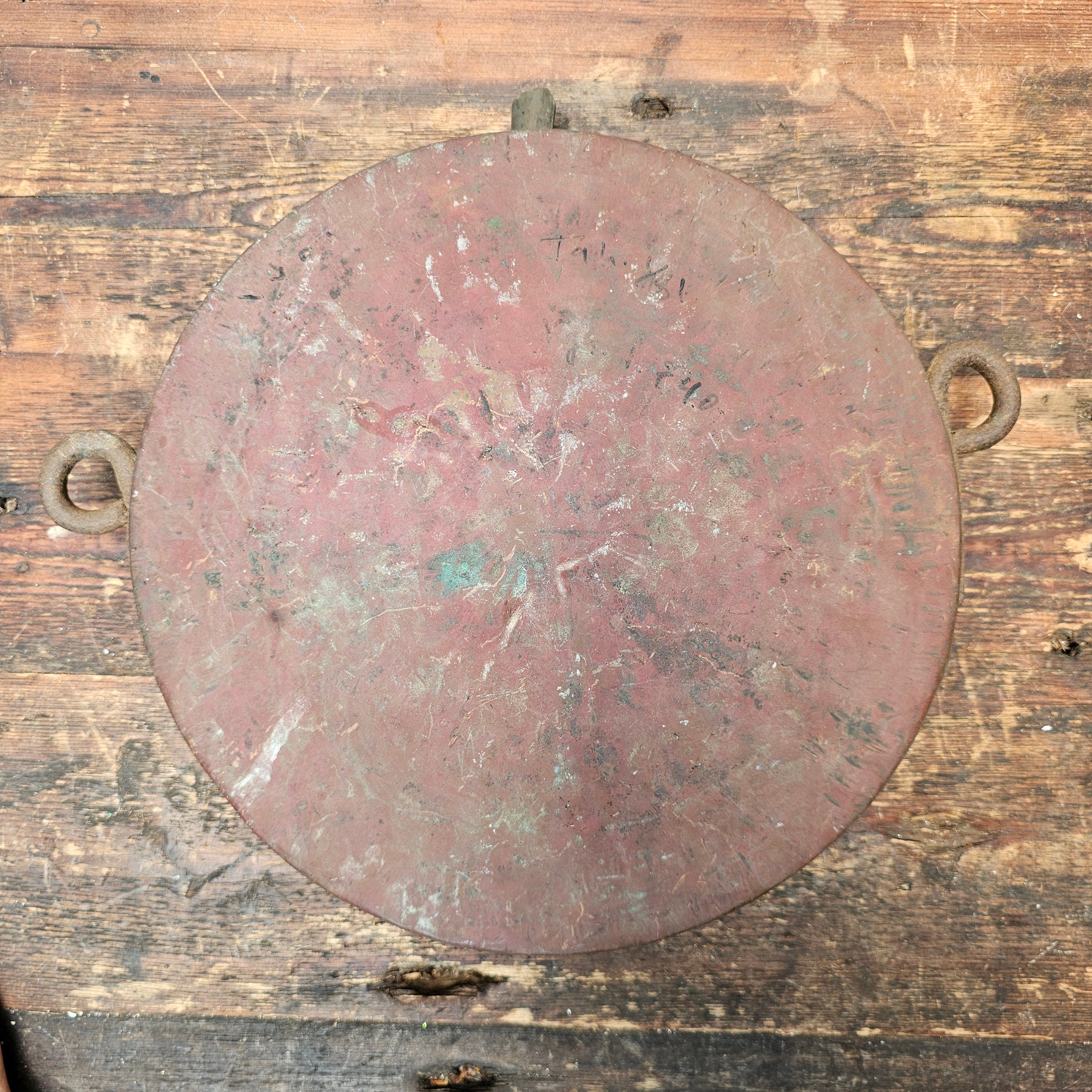 Antique Middle-Eastern Tinned Engraved Copper Canteen Wall Decor