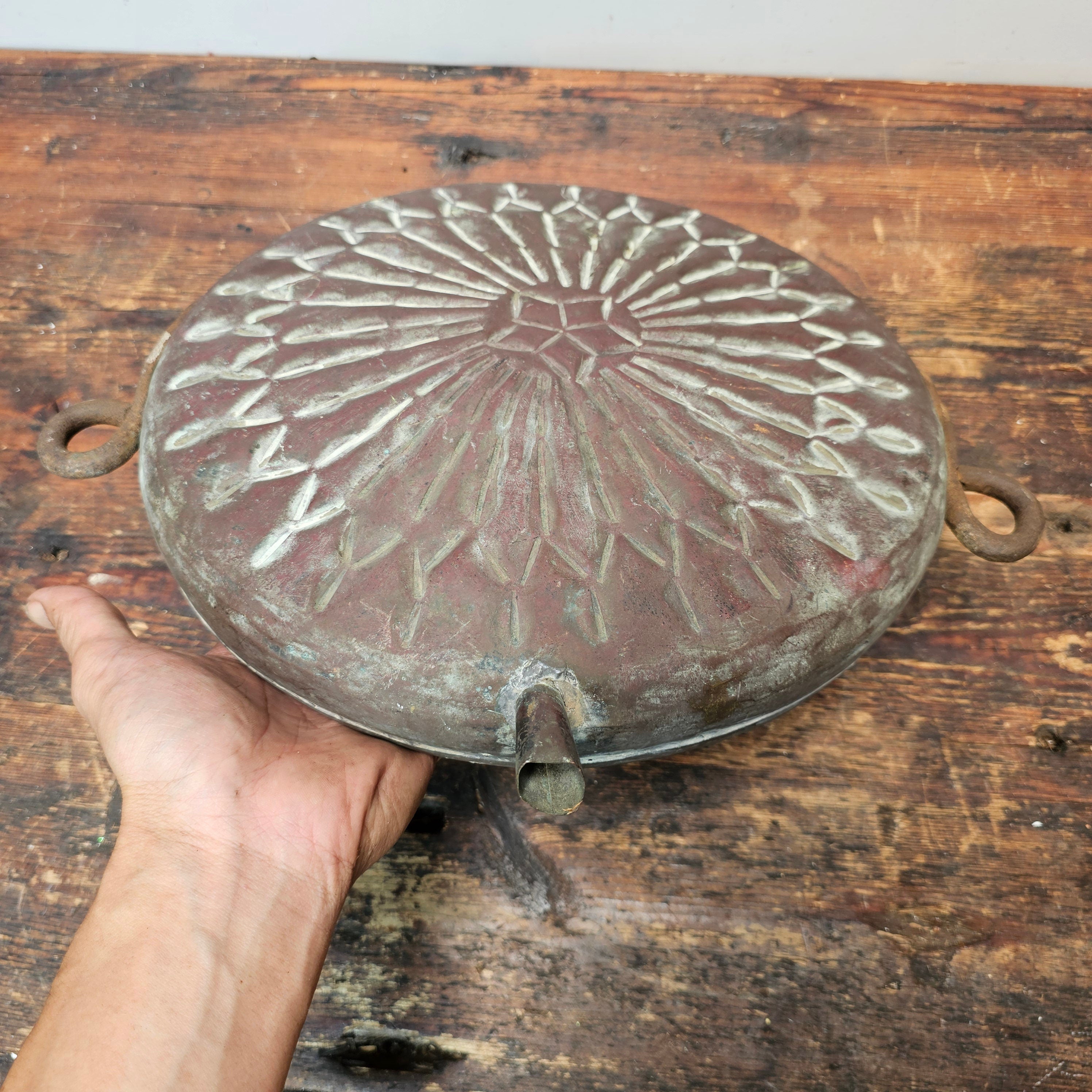 Antique Middle-Eastern Tinned Engraved Copper Canteen Wall Decor