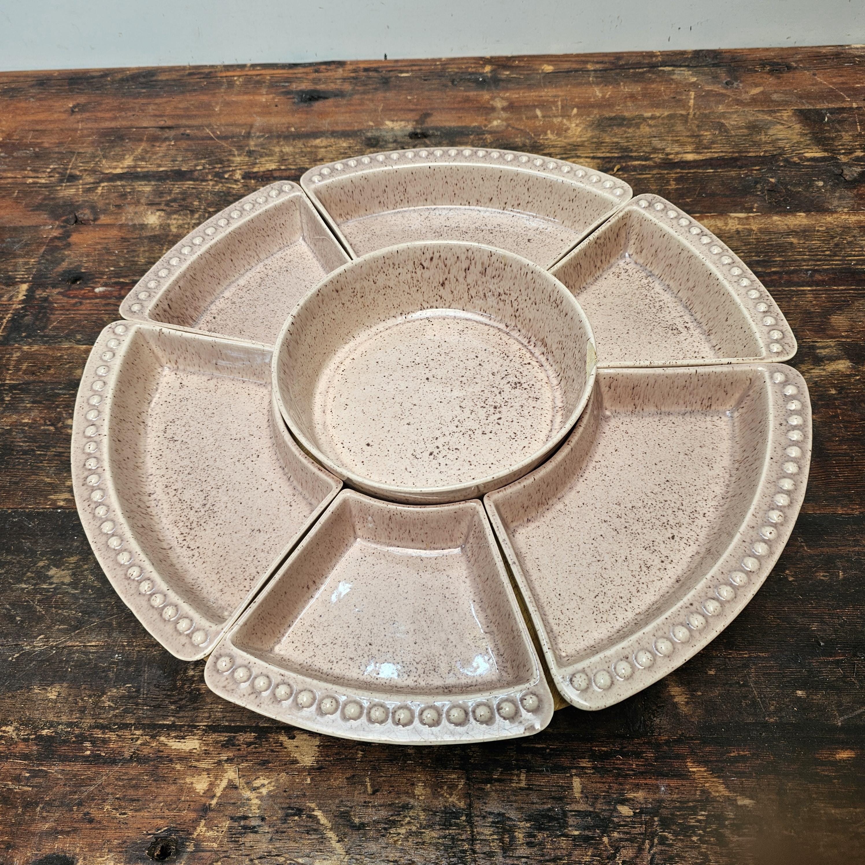 William Frazier California Pottery Covered Dish Relish Tray With Lazy Susan 70's