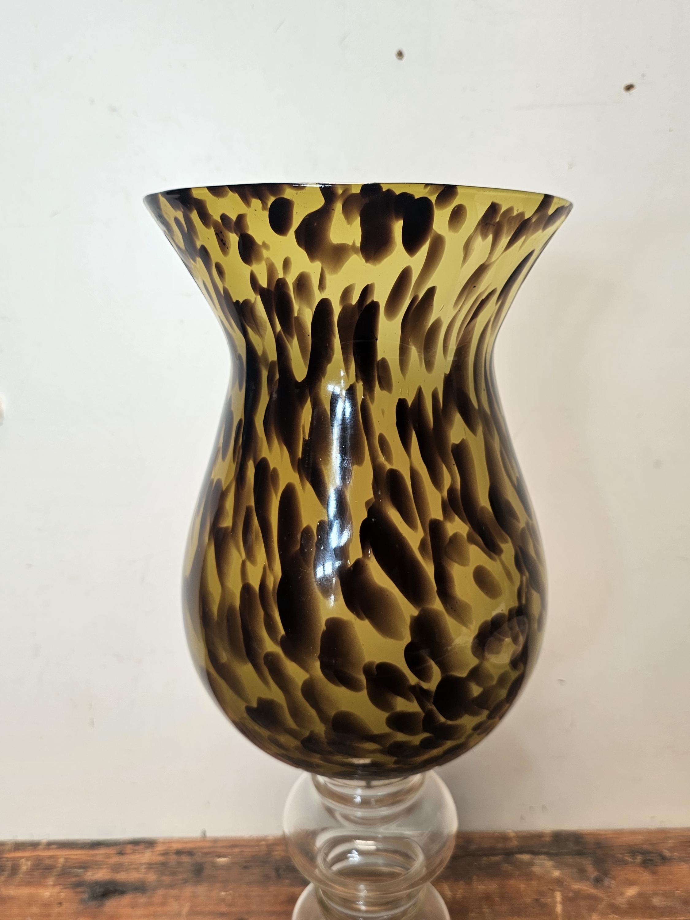 Large Tortoise Shell Hand Blown Glass Flower Vase 7.75" Dia x 20.75" H