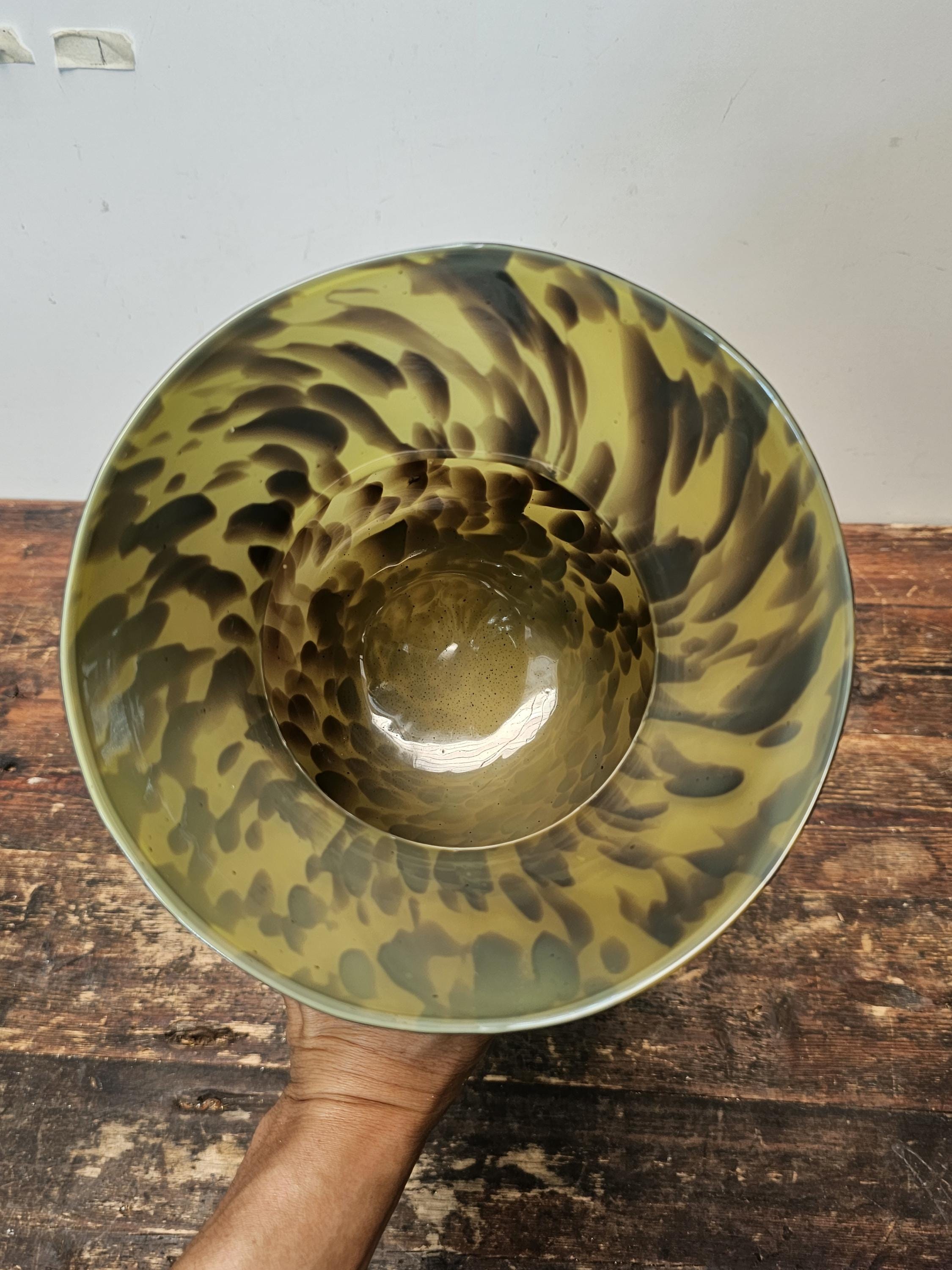 Large Tortoise Shell Hand Blown Glass Flower Vase 7.75" Dia x 20.75" H