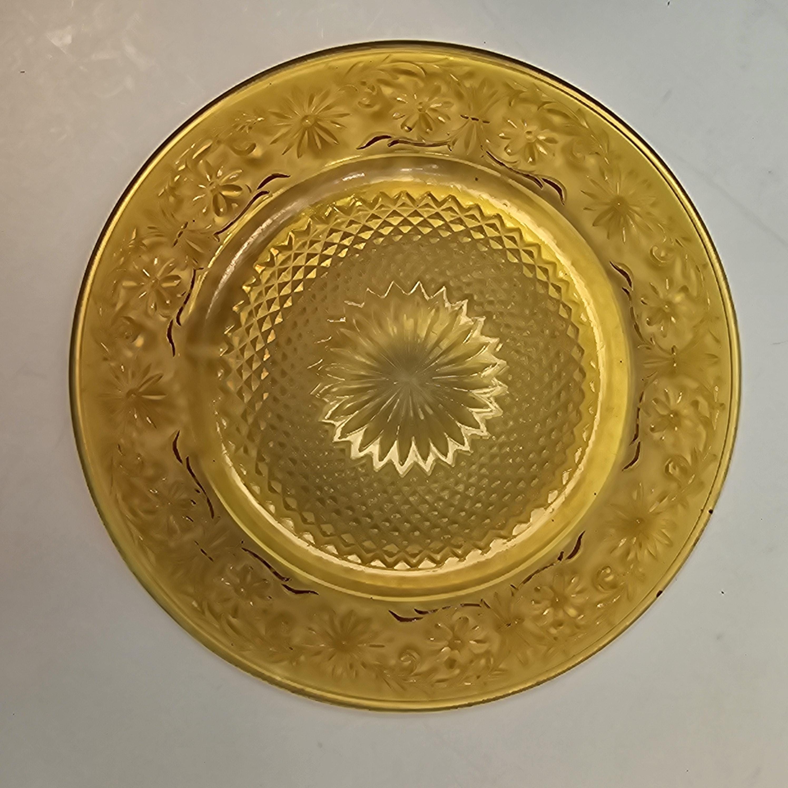 Set of 5 Vintage Indiana Daisy Amber Depression Glass Plates & Soup Bowls Set
