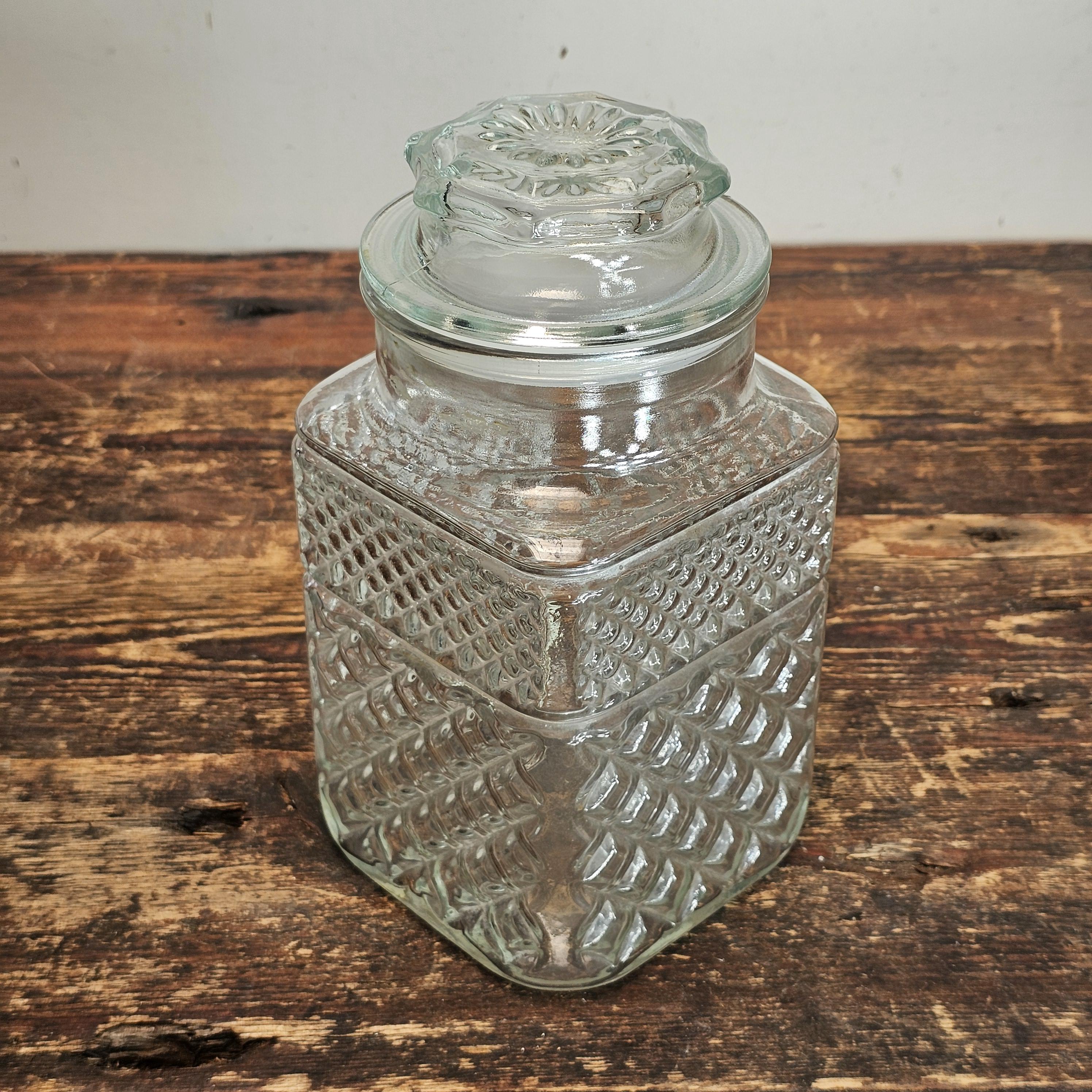 The Anchor Hocking Wexford Diamond Cut Glass Canister 4.5" x 4.5" x 9.25"H