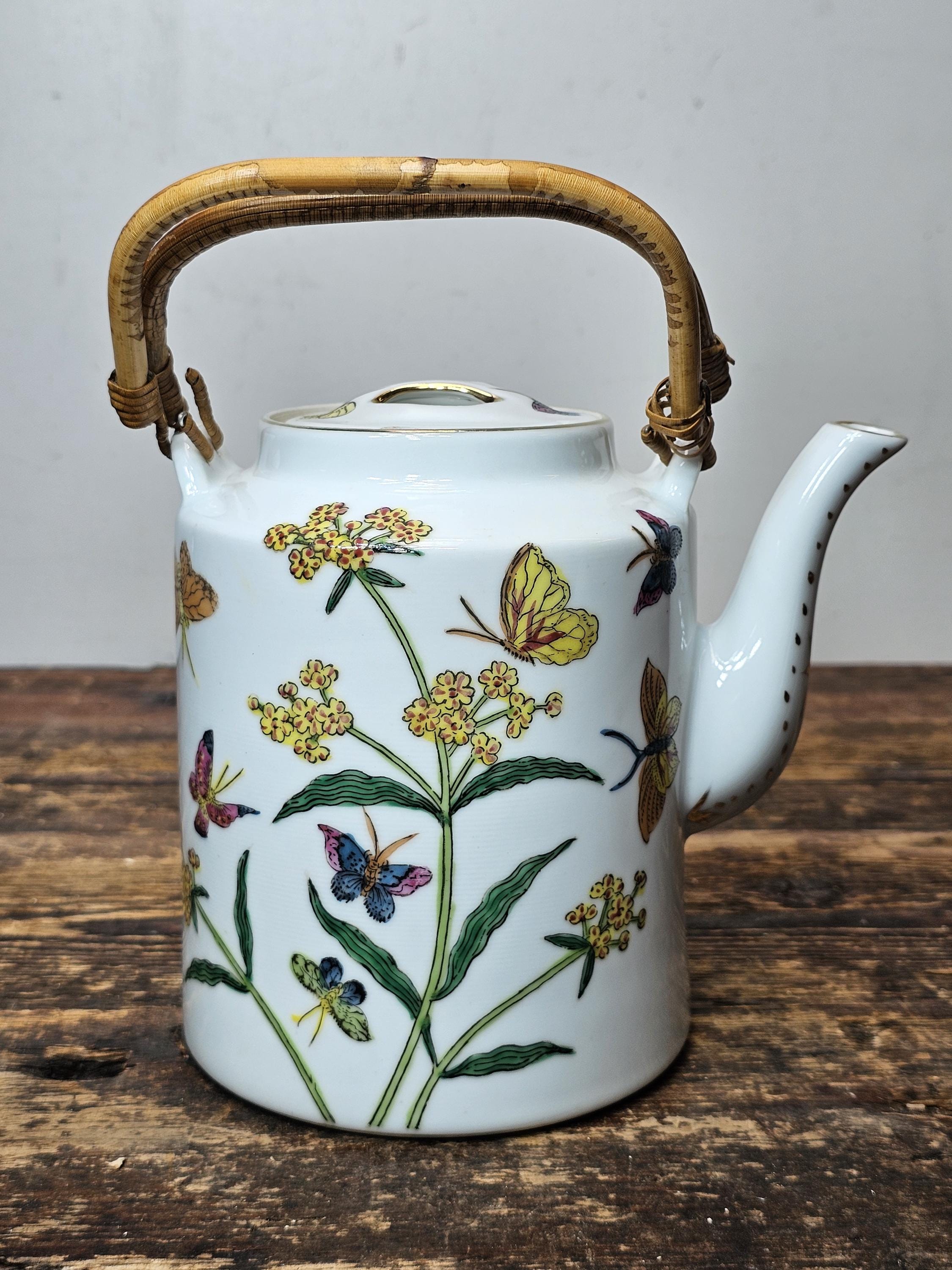 Vintage Robinson Hong Kong Jingdezhen Teapot Hand Painted Butterfly Flowers