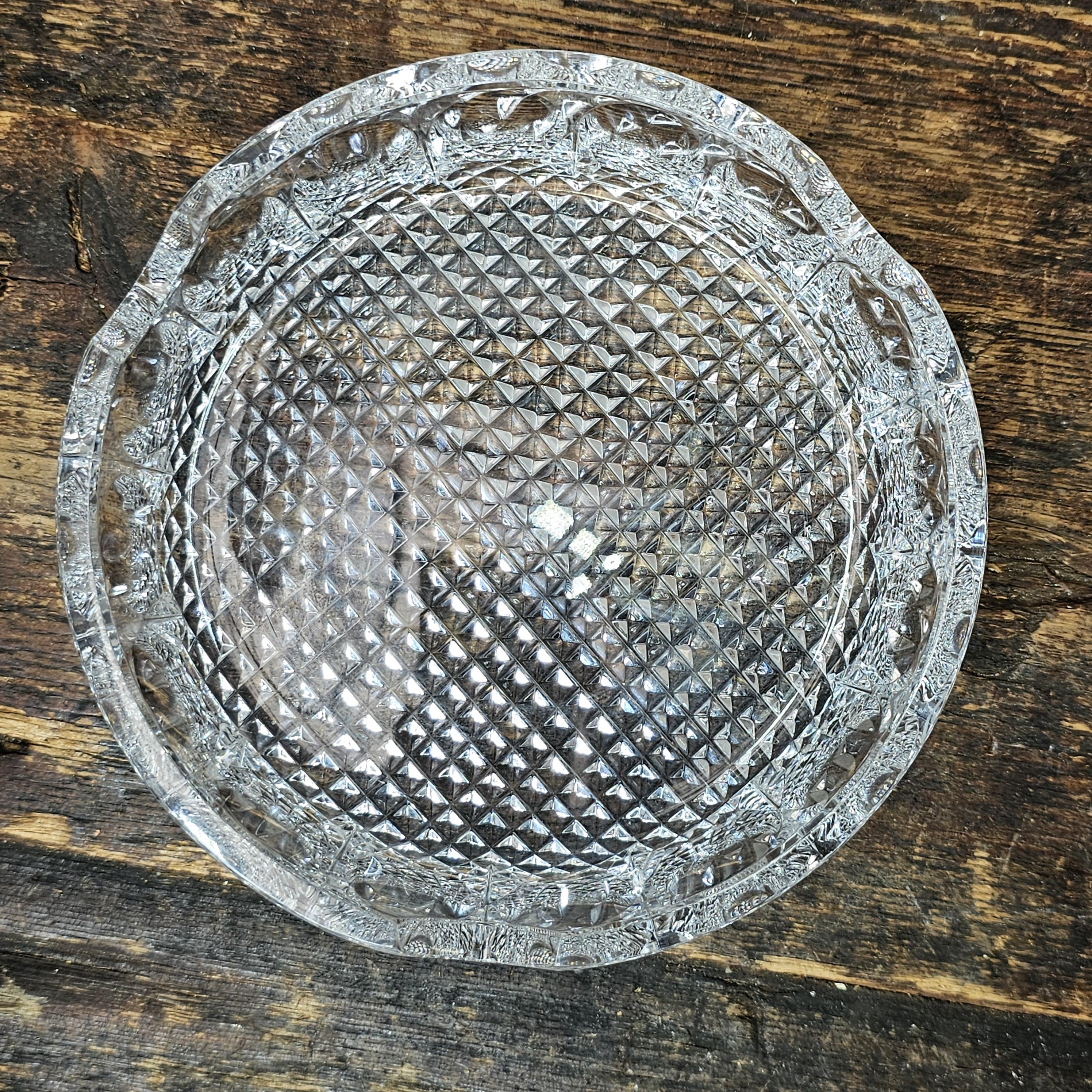 Vintage Crystal Glass Round Cigar Ashtray Trinket 6"Dia x 2"H