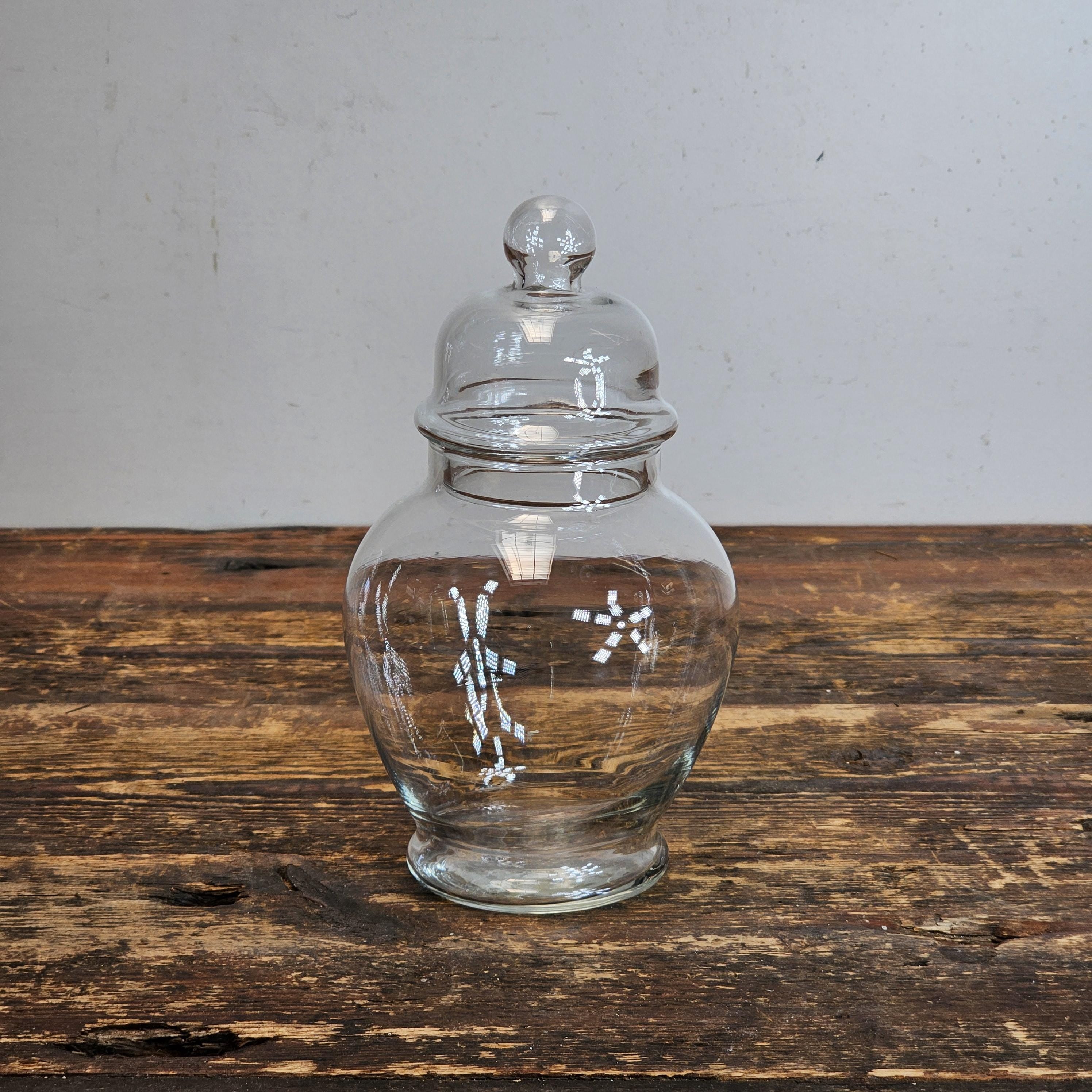 Vintage Apothecary Clear Glass Ginger Jar 4" Dia x 7.5" H