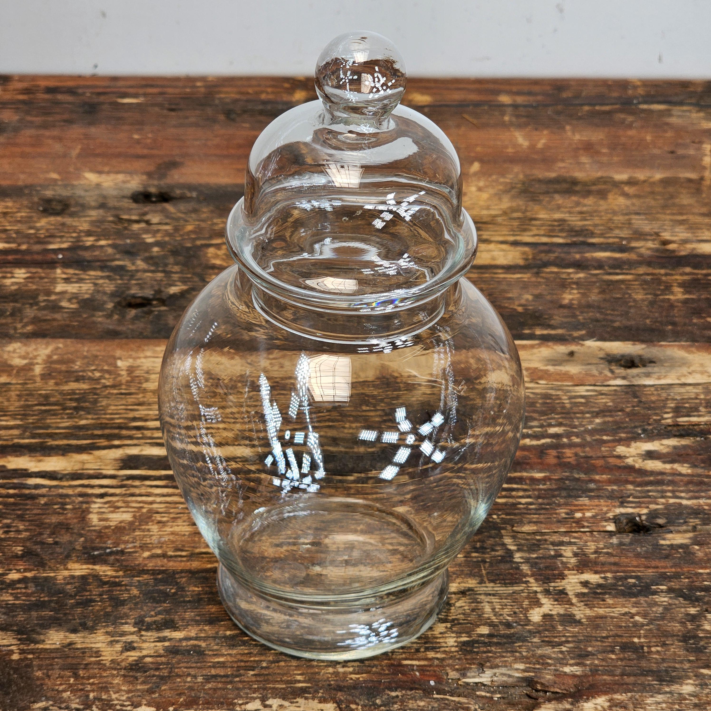 Vintage Apothecary Clear Glass Ginger Jar 4" Dia x 7.5" H