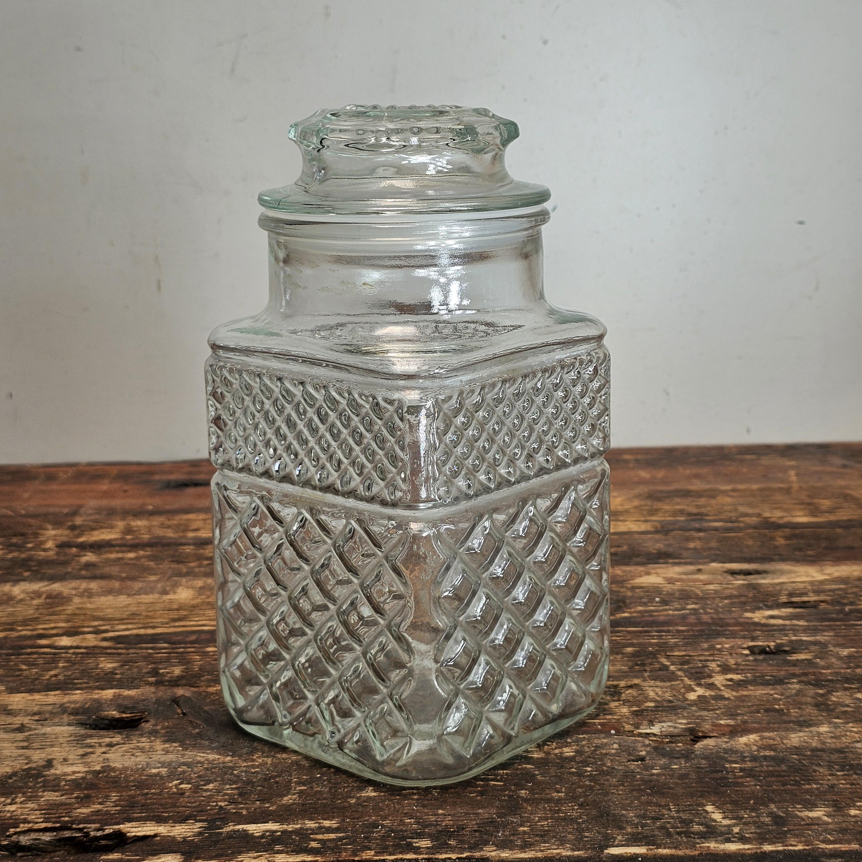The Anchor Hocking Wexford Diamond Cut Glass Canister 4.5" x 4.5" x 9.25"H