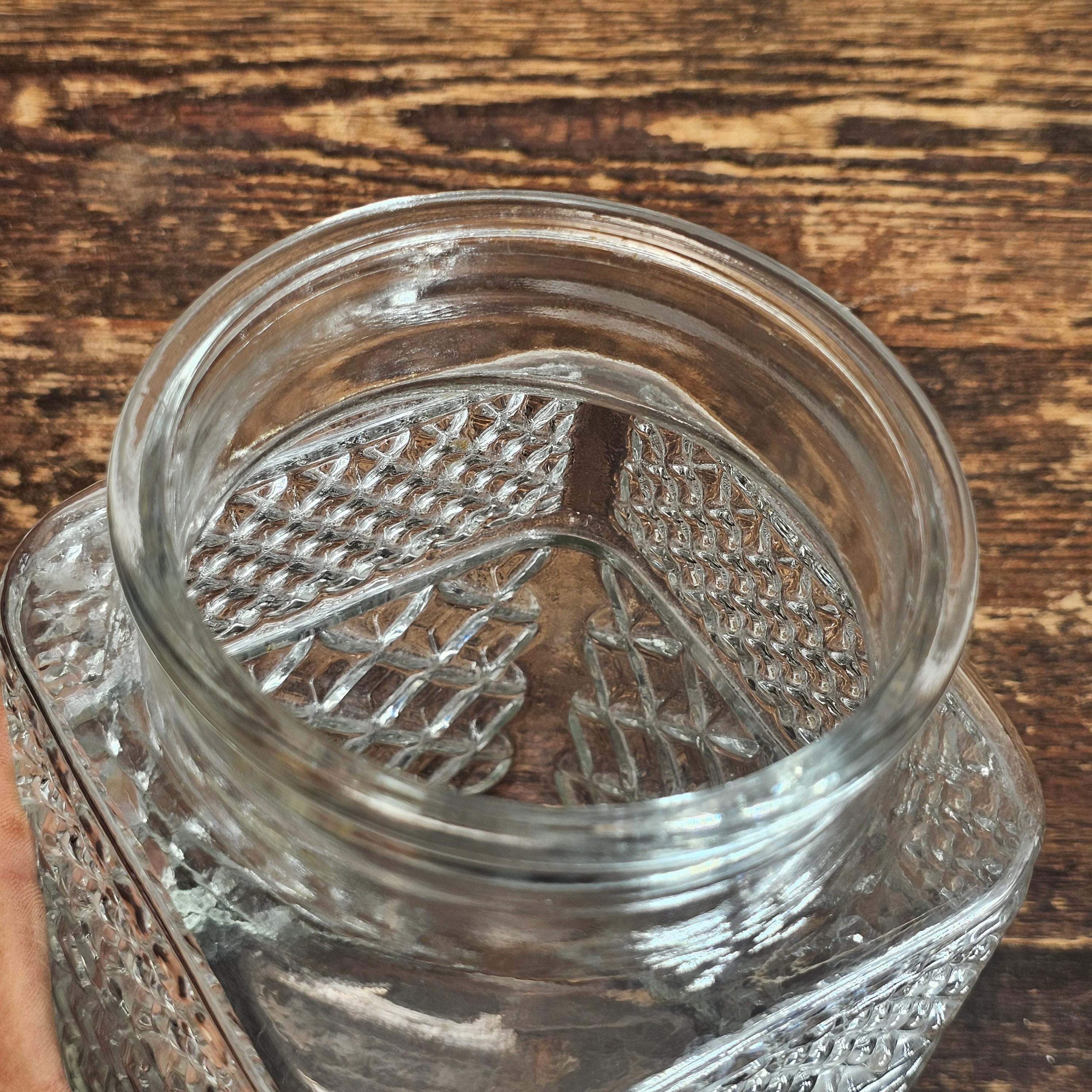 The Anchor Hocking Wexford Diamond Cut Glass Canister 4.5" x 4.5" x 9.25"H