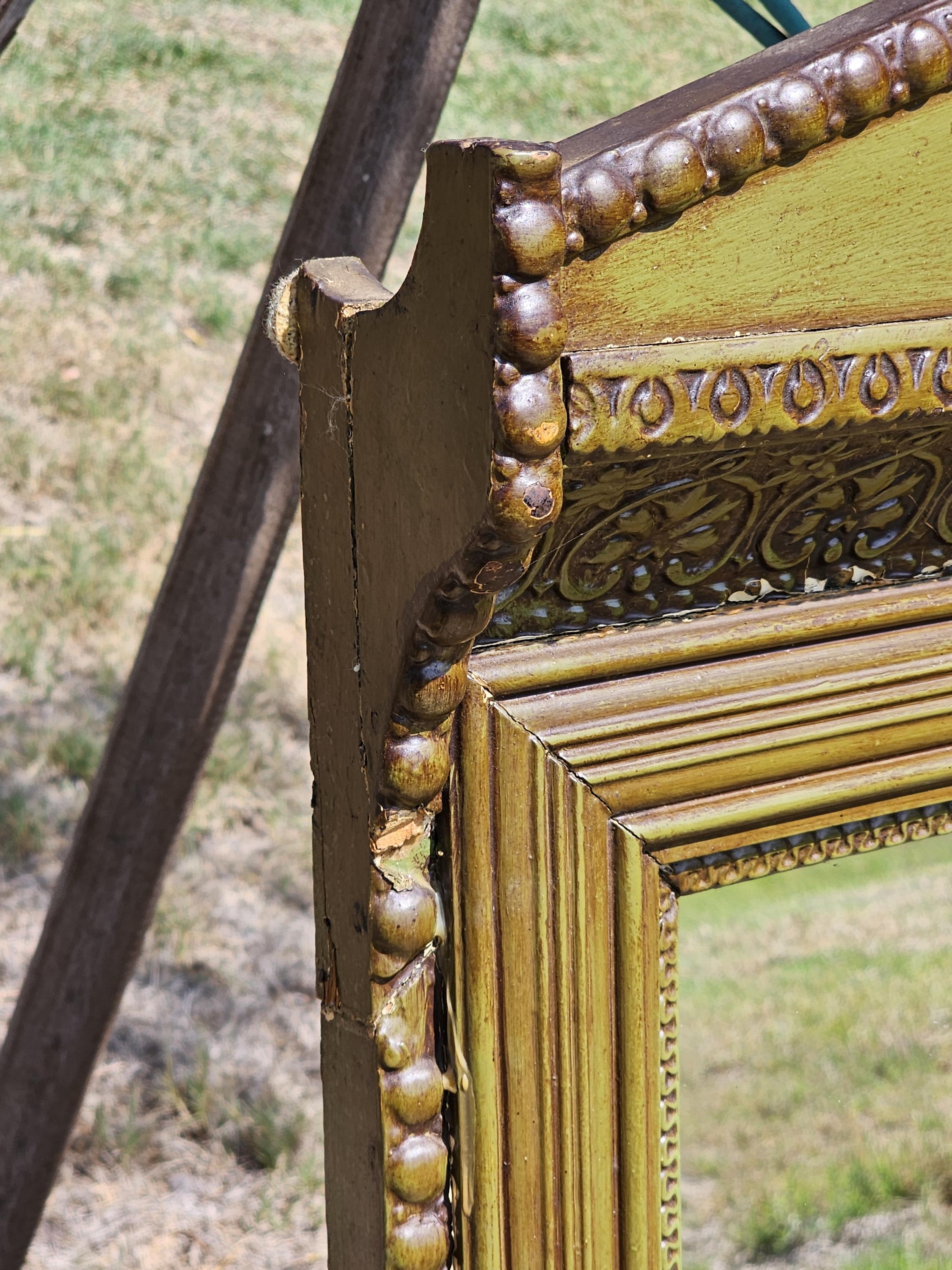Local Pickup Only Antique Green Carved Wood Wall Mirror 54" Tall x 27.25" Wide x 4" D